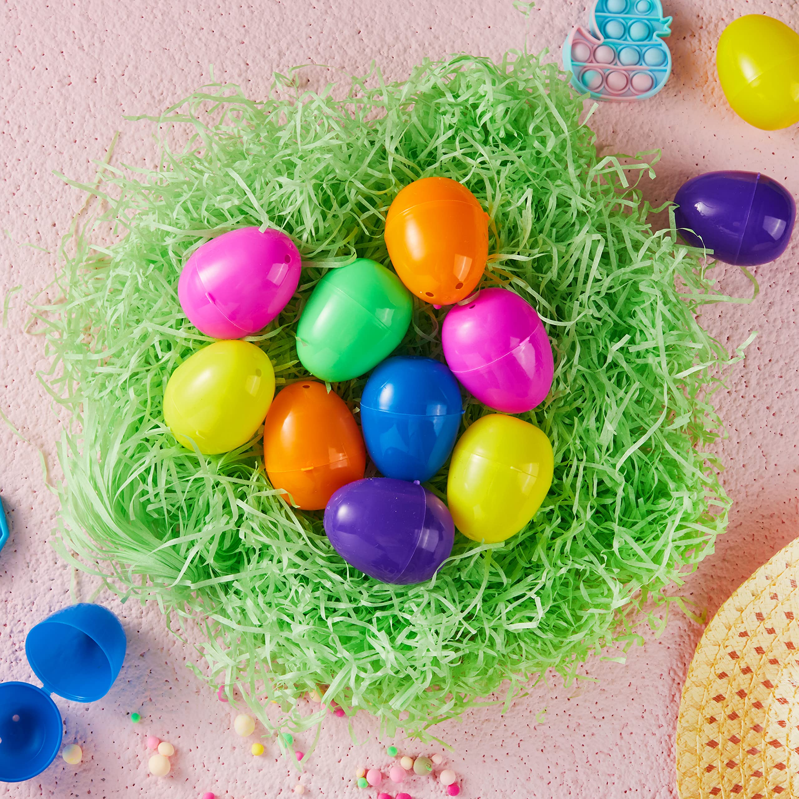 JOYIN 24-Piece Prefilled Easter Eggs with Assorted Toys - Includes Mochi Squishy Toys & Pop Bubble Fidget Keychains - Stress Relief Toys for Kids & Adults - Perfect for Easter Basket Stuffers, Party Favors, Easter Egg Hunt & Sensory Play