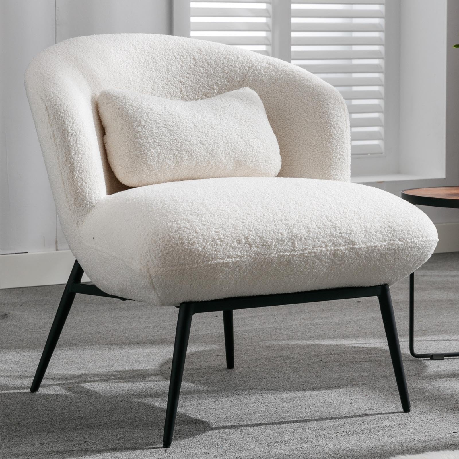 DUOMAY Modern Accent Chair - Sherpa Upholstered Lounge Chair with Boucle Fabric, Lumbar Pillow & Metal Legs - Comfortable Slipper Chair for Living Room, Bedroom, Office - Perfect for Relaxing, Reading & Small Space Decor (White)