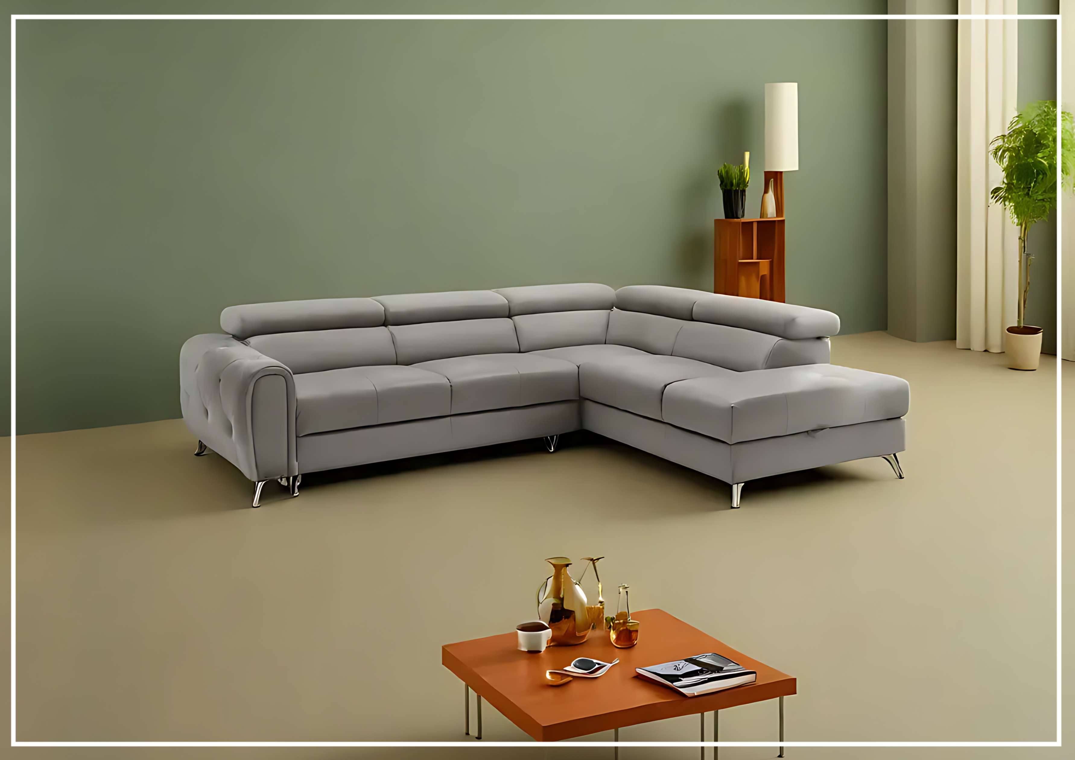 Gio Italia Camelia Sectional Sofa with Pull-Out Bed & Storage | Modern L-Shaped Couch for Small Spaces | Perfect for Apartments, Living Rooms & Guest Rooms