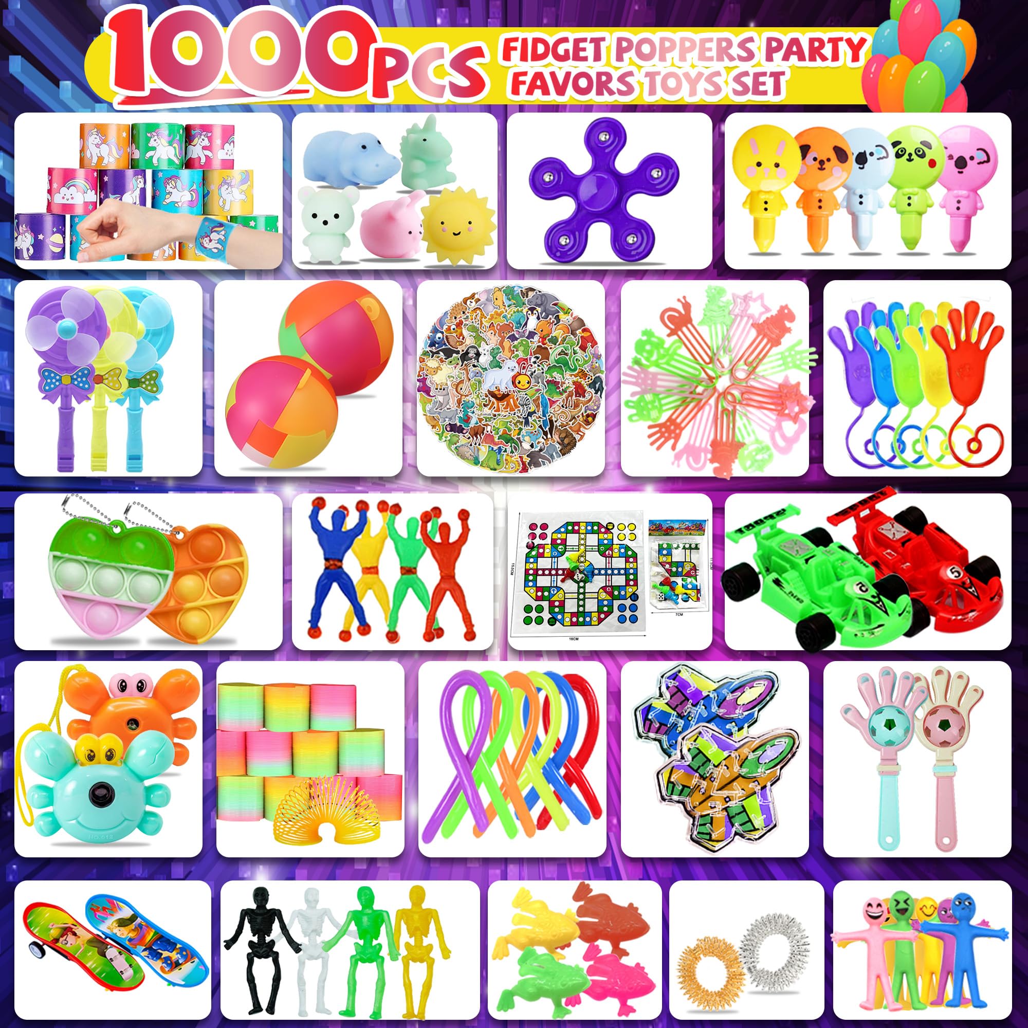 1000+ PCS Kids Party Favors Bulk Pack - Fidget Toys, Valentines Stocking Stuffers, Birthday Gifts, Treasure Box Fillers, Goodie Bag Supplies, Carnival Prizes & Classroom Sensory Toys for Stress Relief & Fun Activities