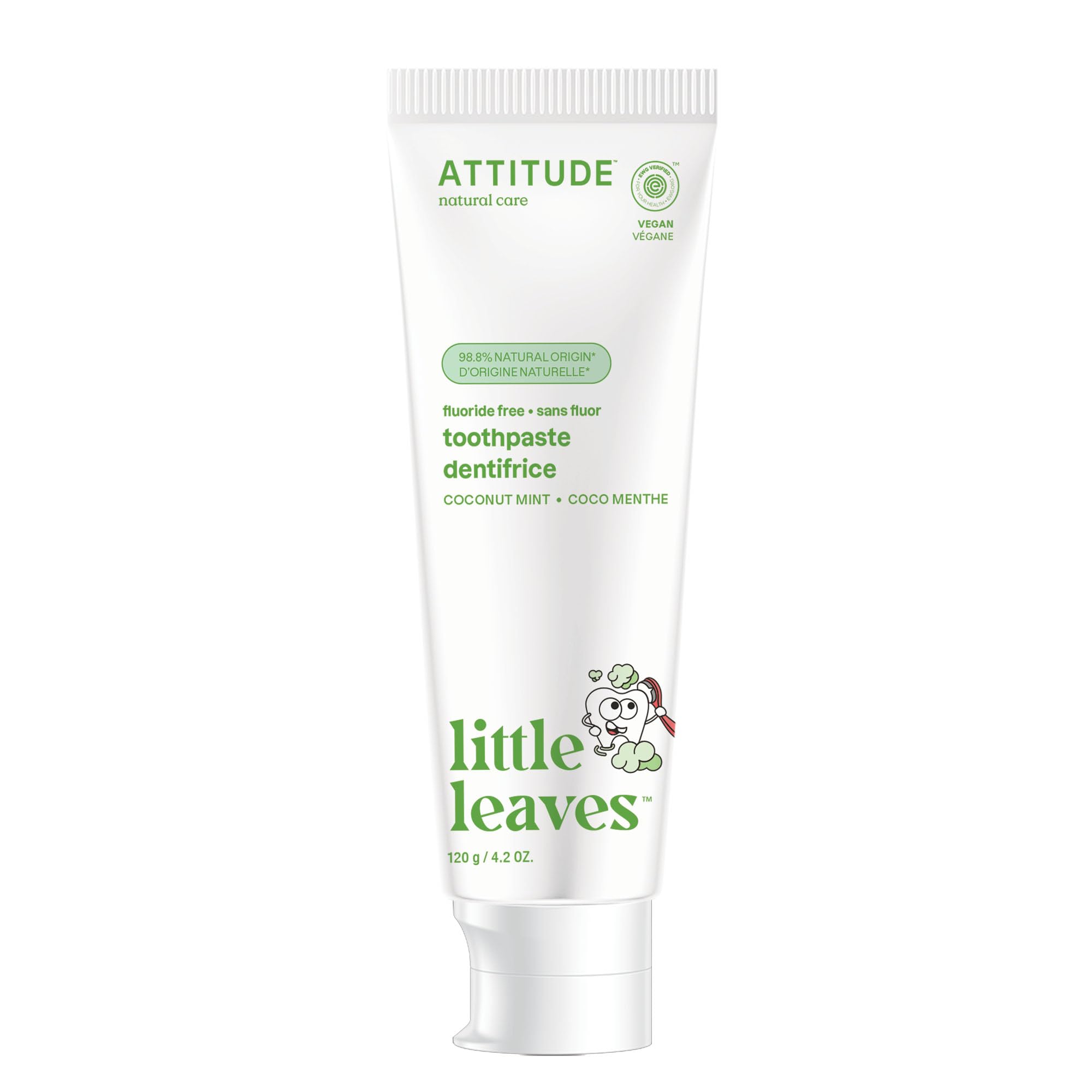 ATTITUDE Fluoride-Free Toothpaste with Plant & Mineral Ingredients - Vegan, Cruelty-Free, Sugar-Free, Coconut Mint Flavor (4.2 Oz) - Gentle Oral Care for Sensitive Teeth & Daily Fresh Breath