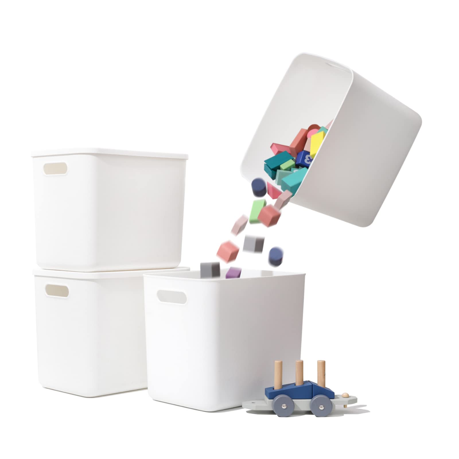 Plastic Storage Baskets with Lids - 4-Pack White Organizing Bins for Shelves, Drawers & Desktops | Perfect for Playroom, Classroom & Office Organization