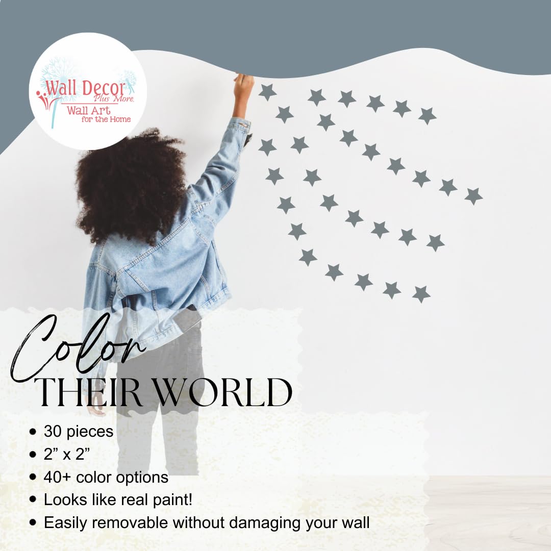 2-Inch Star Decal Set - Storm Gray Removable Wall Stickers for Kids' Bedroom & Classroom Decor - Peel and Stick Art for Nursery, Playroom & Bathroom - 30pc DIY Decorative Stickers for Walls, Windows & Furniture