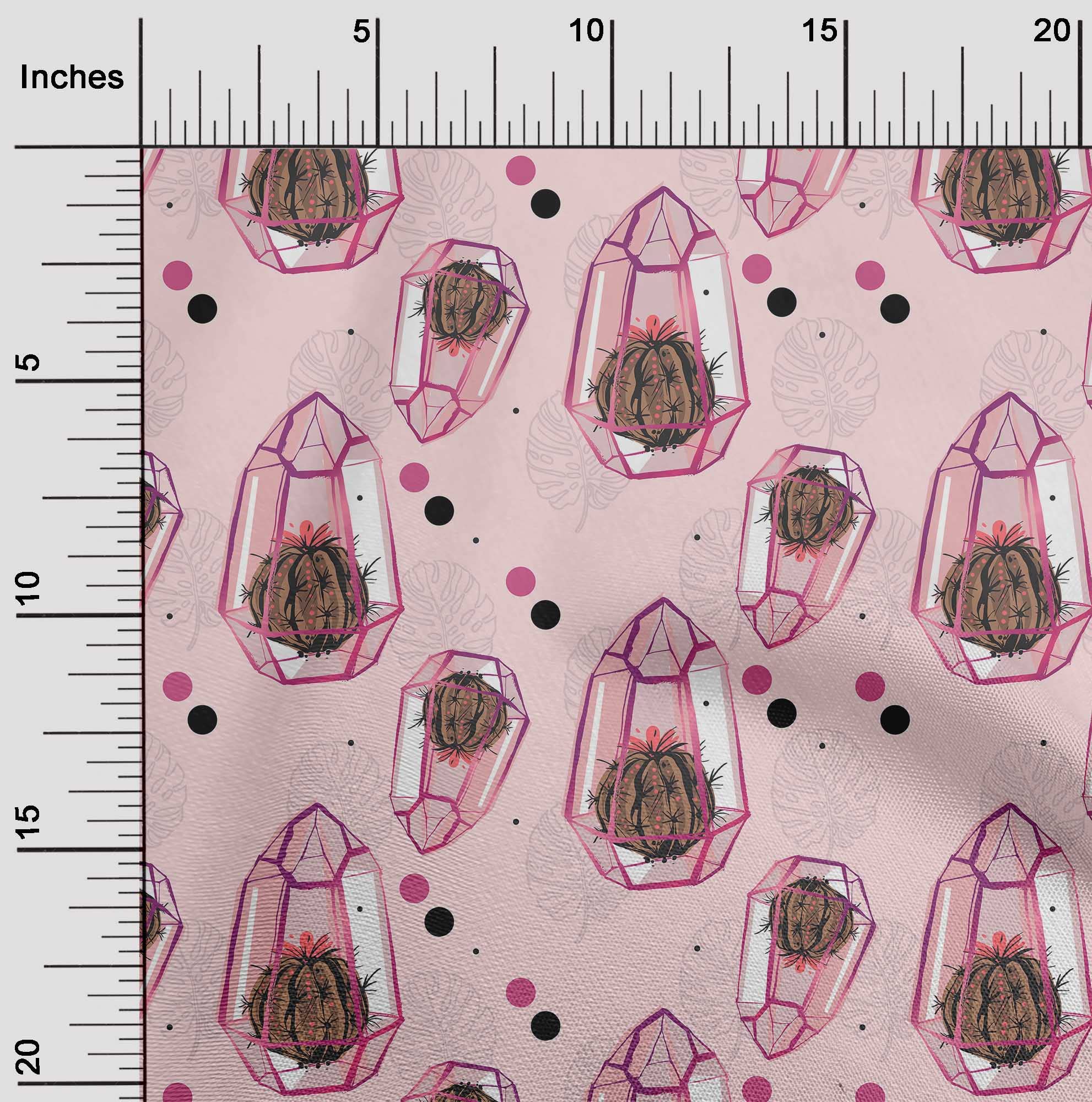 oneOone Georgette Viscose Fabric - Light Pink Cactus Print Dress Material (42 Inches Wide) | Perfect for Summer Dresses, Boho Tops & DIY Sewing Projects