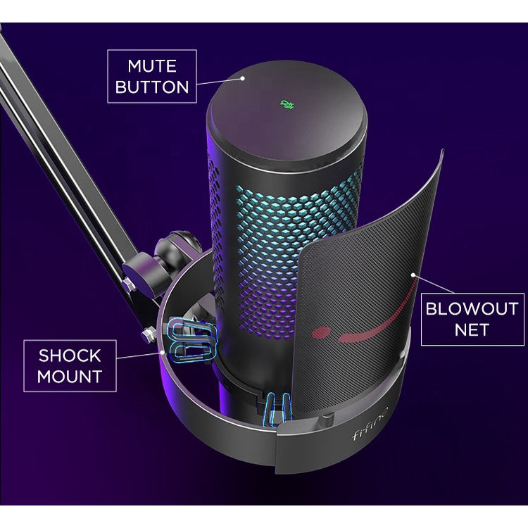 FIFINE A9 RGB USB Microphone with 4 Directional Patterns & Quick Mute Button - Professional Gaming, Podcasting & Recording Mic for Streamers, YouTubers & Home Studios