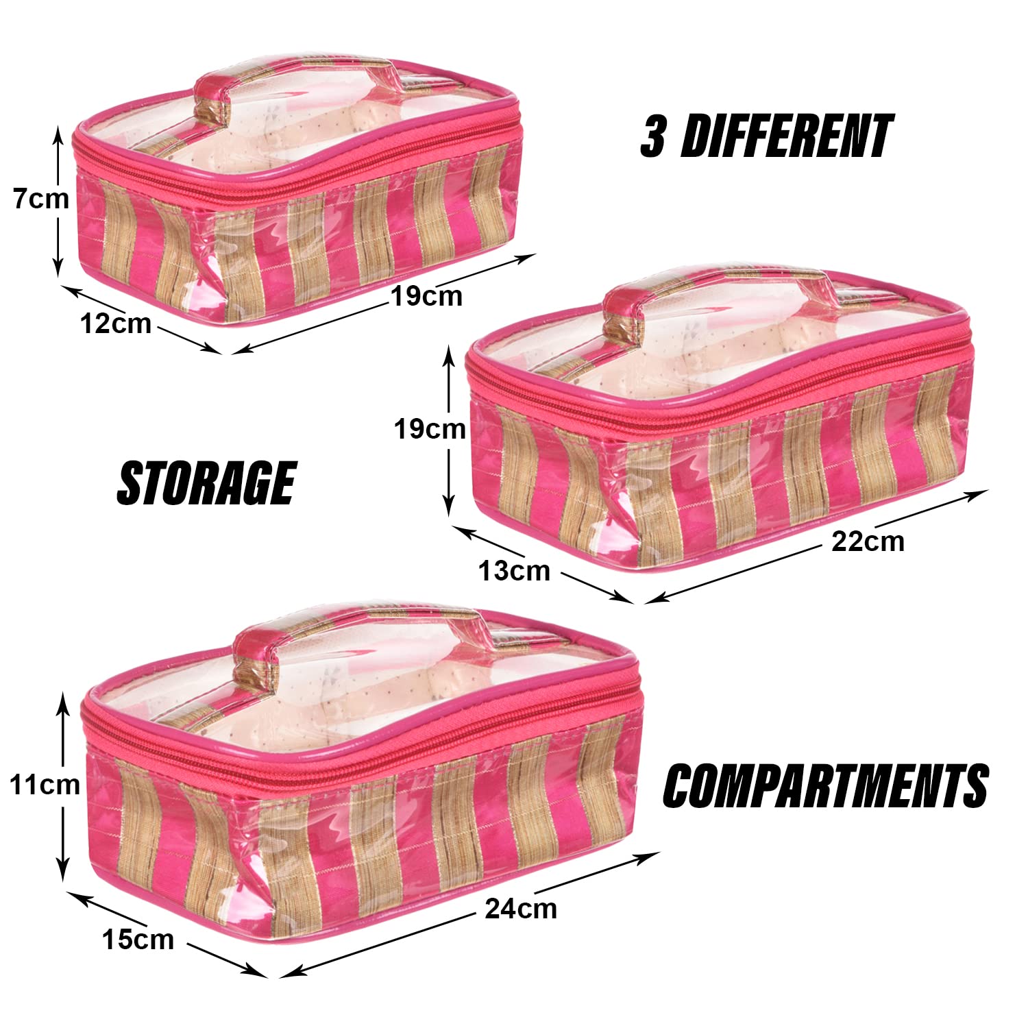 **Heart Home Makeup Kit | Silk Laminated Fabric Cosmetic Bag for Women | 3-Piece Travel Toiletry Set with Handle | Pink | Perfect for Travel, Gym & Daily Organization**