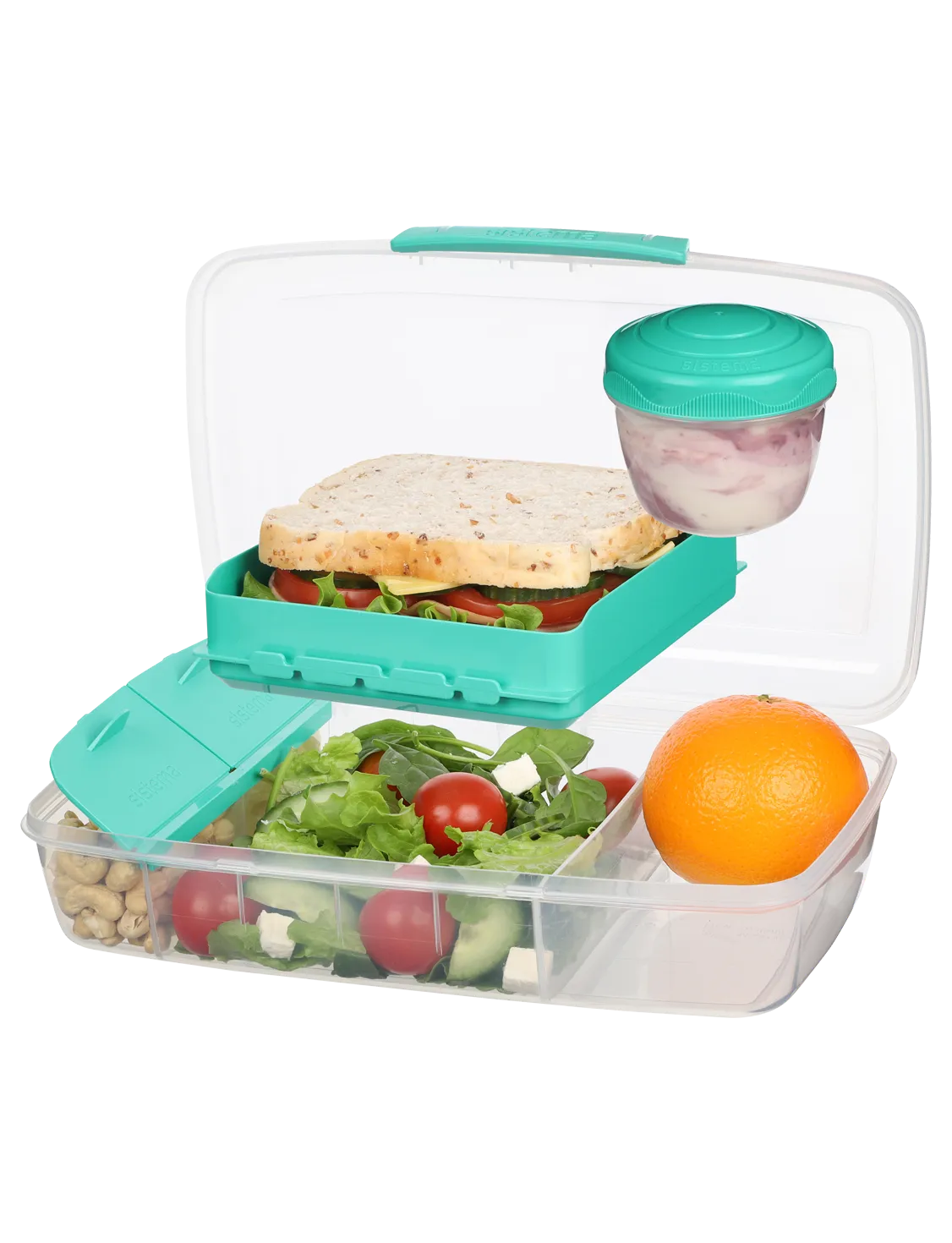 1.76L Bento Box To Go with Yogurt Pot - Teal Color Leak-Proof Lunch Container for Office, School & Picnic - Microwave & Dishwasher Safe Meal Prep Box