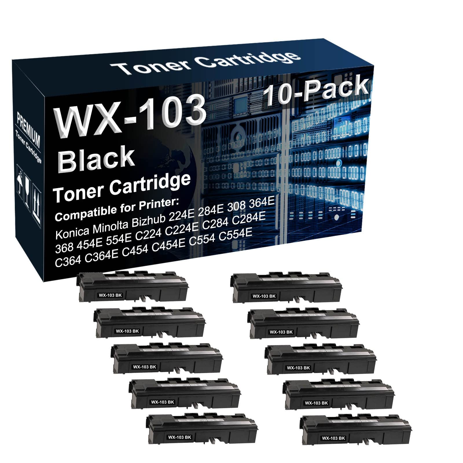10-Pack High Yield WX103 WX-103 Compatible Waste Toner Cartridge for Konica Minolta Bizhub 224E 284E 308 368 C224 C284 C364 C454 C554 Printers (Black) - Perfect for Office & Commercial Printing Needs