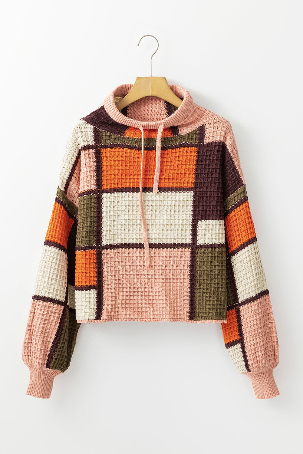 Stylish Drawstring Color Block Mock Neck Sweater for Women | Trendy Pullover with Adjustable Neckline | Perfect for Casual Outings, Office Wear & Fall Layering