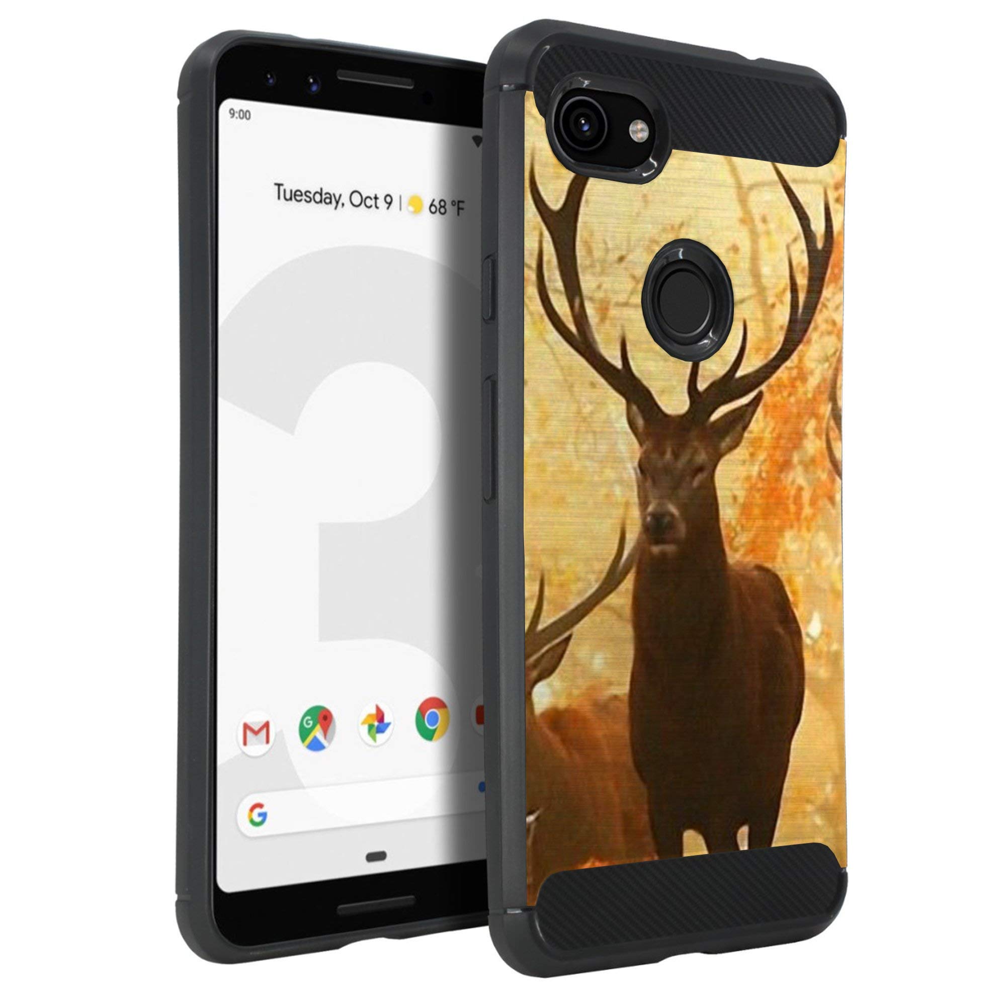 Google Pixel 3A Case - Camo Carbon Fiber Cover (Sunset Deer) for Outdoor Protection