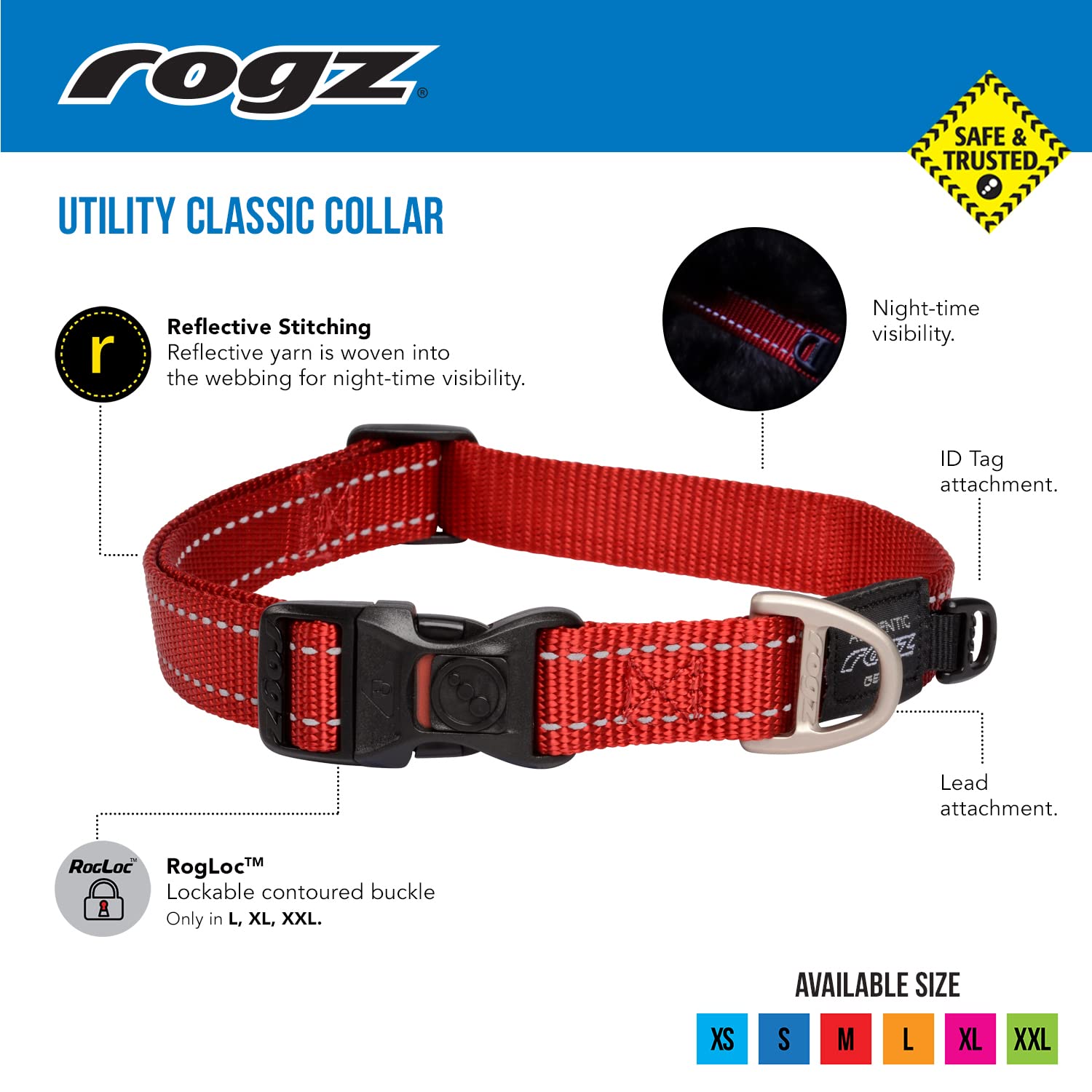 Extra Large Reflective Dog Collar - Adjustable 17-27 Inches, Red - High Visibility Safety for Night Walks & Outdoor Adventures