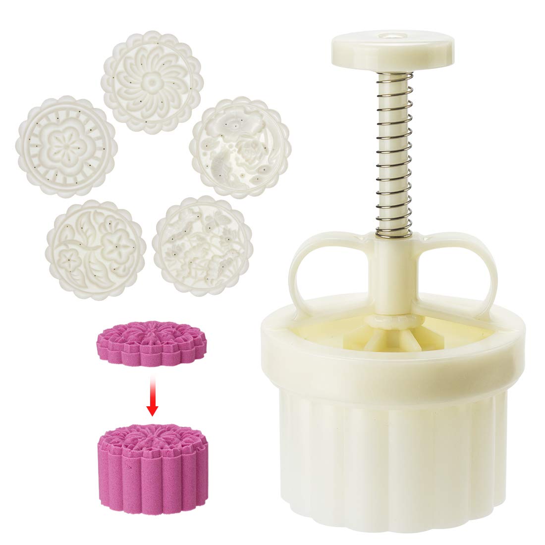 150g 5pcs Adjustable Cookie Stamps Set - Moon Cake Mold & Christmas Cookie Press for DIY Baking, Hand Press Cutter for Cookies, Cakes & Pastries - Perfect for Holiday Baking, Home Decor & Gift Making