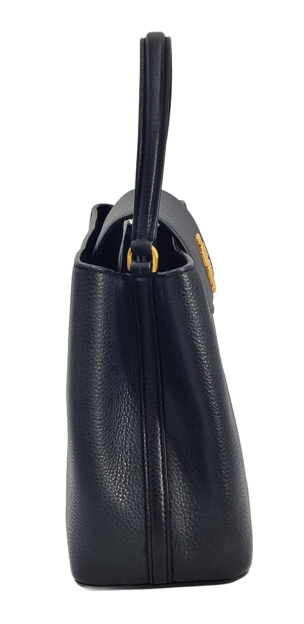 Tory Burch Britten Black Pebbled Leather Satchel Bag with Gold Hardware for Women | Perfect for Work, Travel & Everyday Use