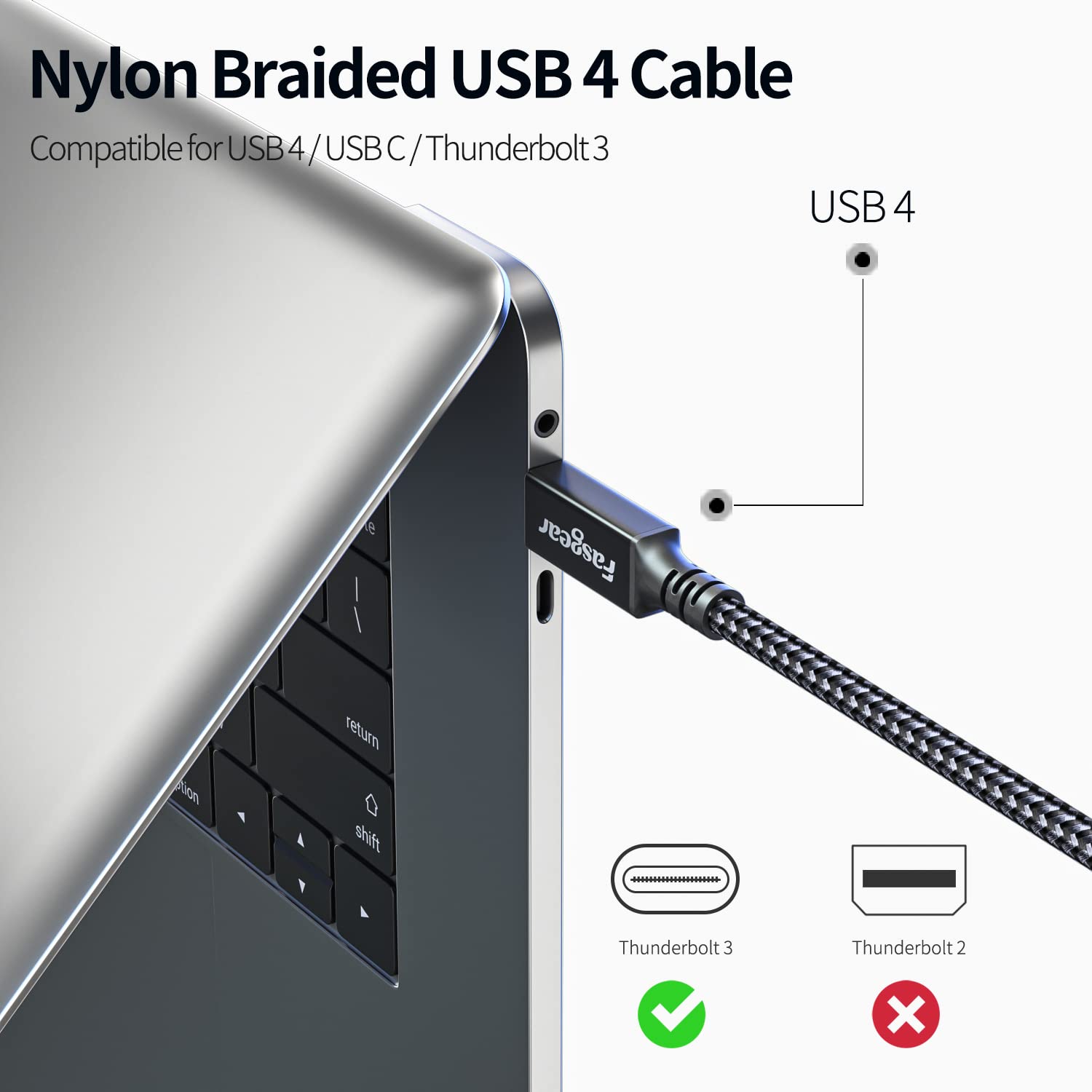 Fasgear USB 4 Cable 3ft, 40Gbps USB C to USB C Cable with 100W Fast Charging & 8K 60Hz Video Support - Compatible with MacBook, iPad, Samsung Galaxy, External SSD, eGPU, Monitors & More - Perfect for Home Office, Gaming & High-Speed Data Transfer