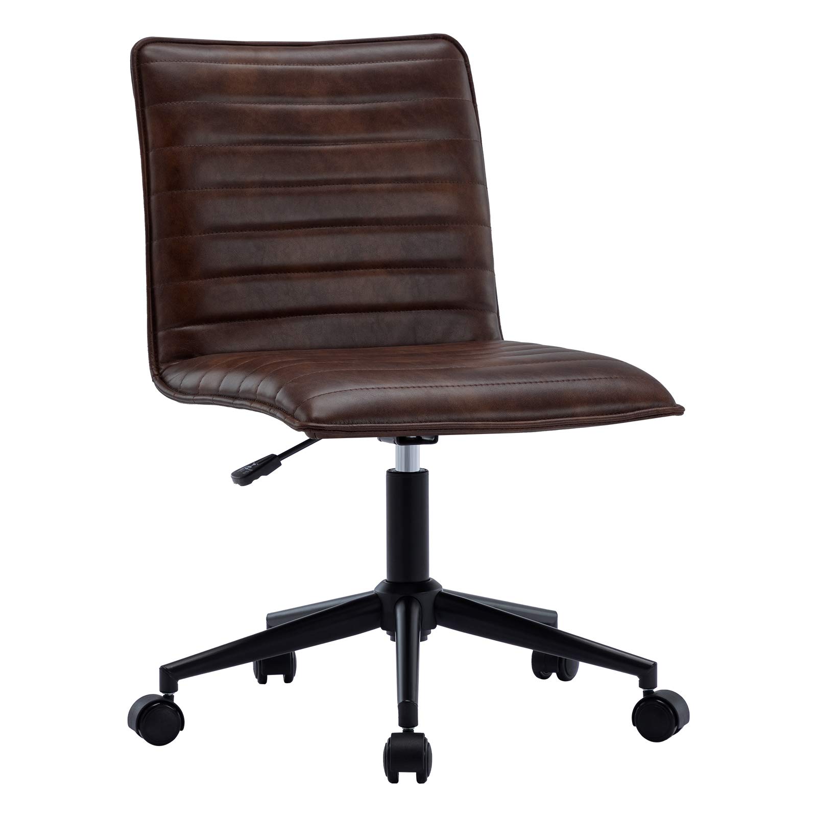 Duhome Leather Office Chair - Armless Swivel Computer Desk Chair for Home & Office - Ergonomic Task Chair in Dark Brown - Perfect for Working, Studying & Gaming