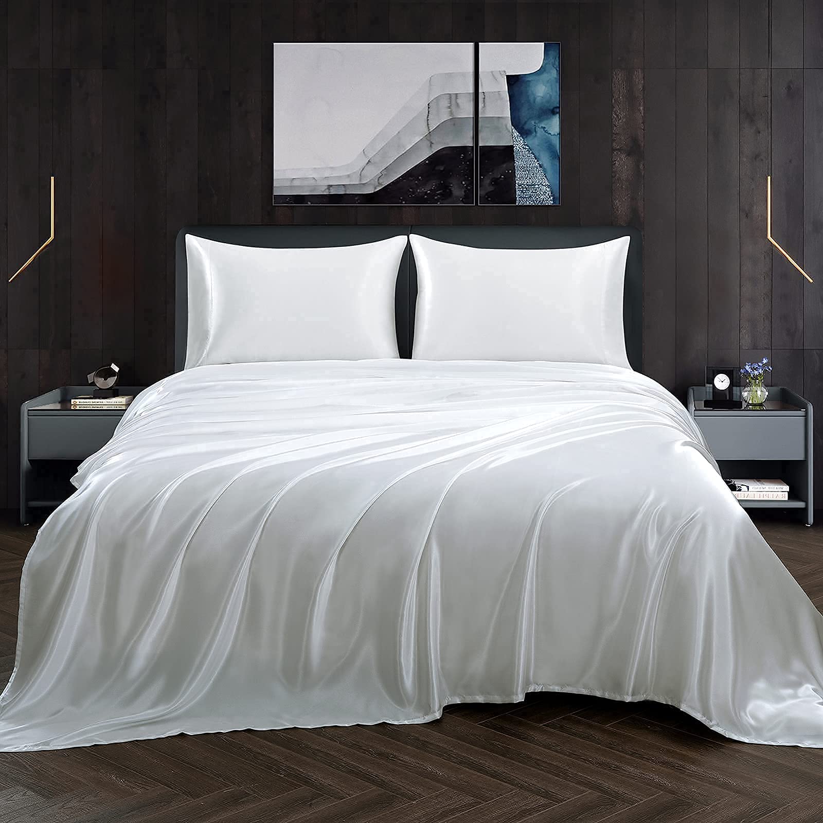 Luxury 100% Pure Mulberry Silk 4-Piece Bedding Set - 22 Momme Grade A Silk Sheets with 15
