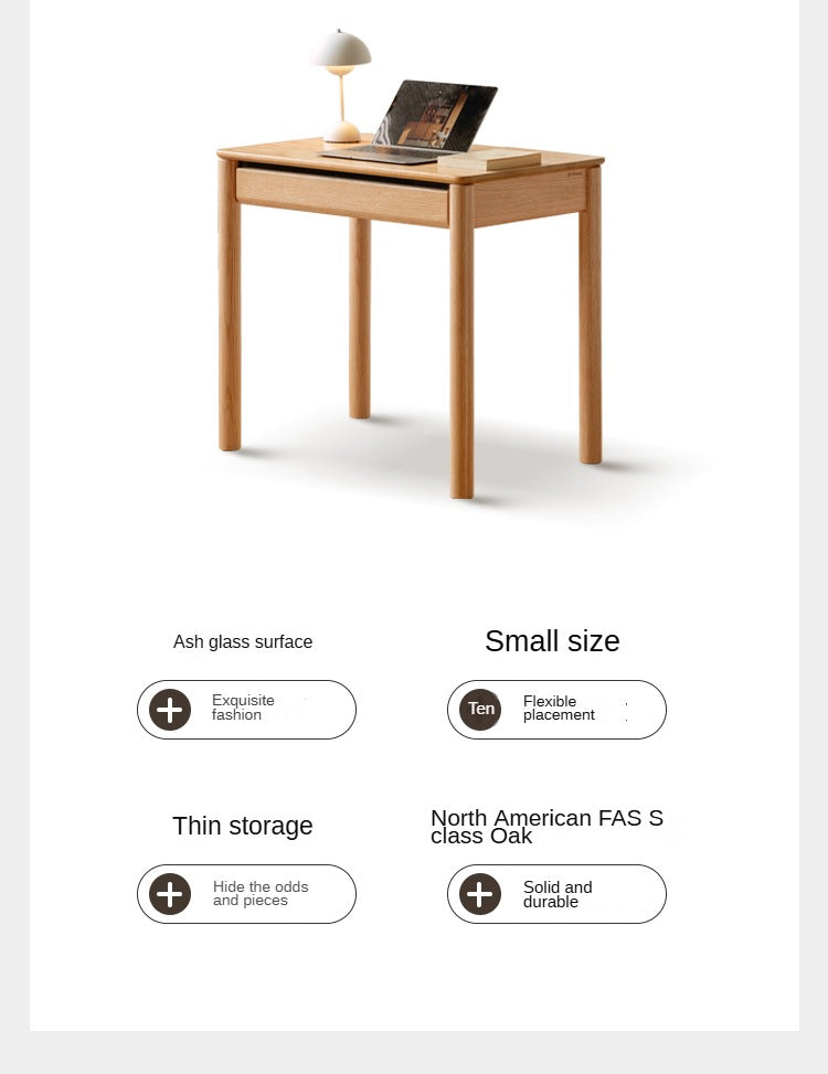 Solid Oak Wood Modern Writing Desk - Home Office Furniture for Study, Work & Productivity | Durable & Stylish Workspace Solution