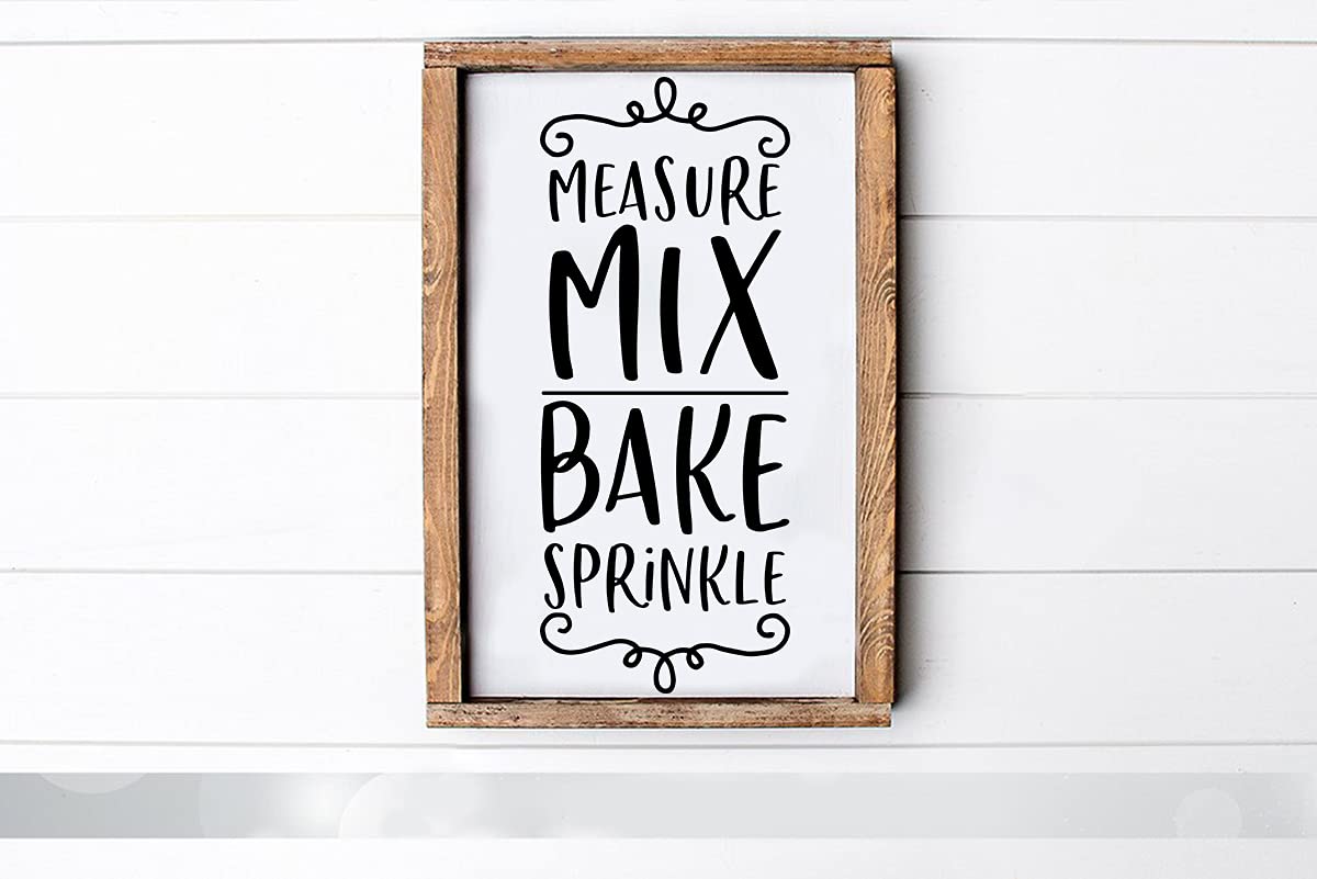 Funny Kitchen Sign - Measure Mix Bake Sprinkle Wooden Plaque, Modern Farmhouse Decor 6x17 Inch | Rustic Country Wall Art for Kitchen, Dining Room & Coffee Bar Decor