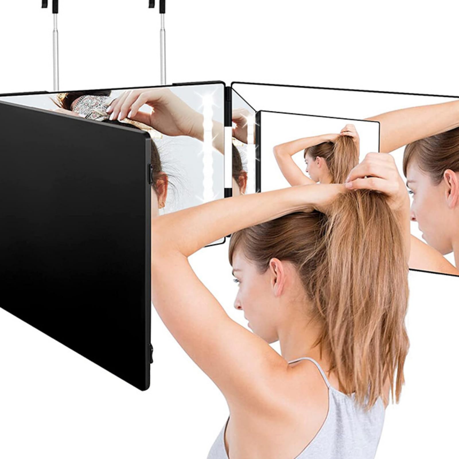 360° LED Lighted Trifold Mirror for Hair Cutting, Makeup & Styling - Rechargeable 3-Way Barber Mirror with Adjustable Angles, Perfect for Home Salon, Professional Styling & Unique Gifts for Men/Women