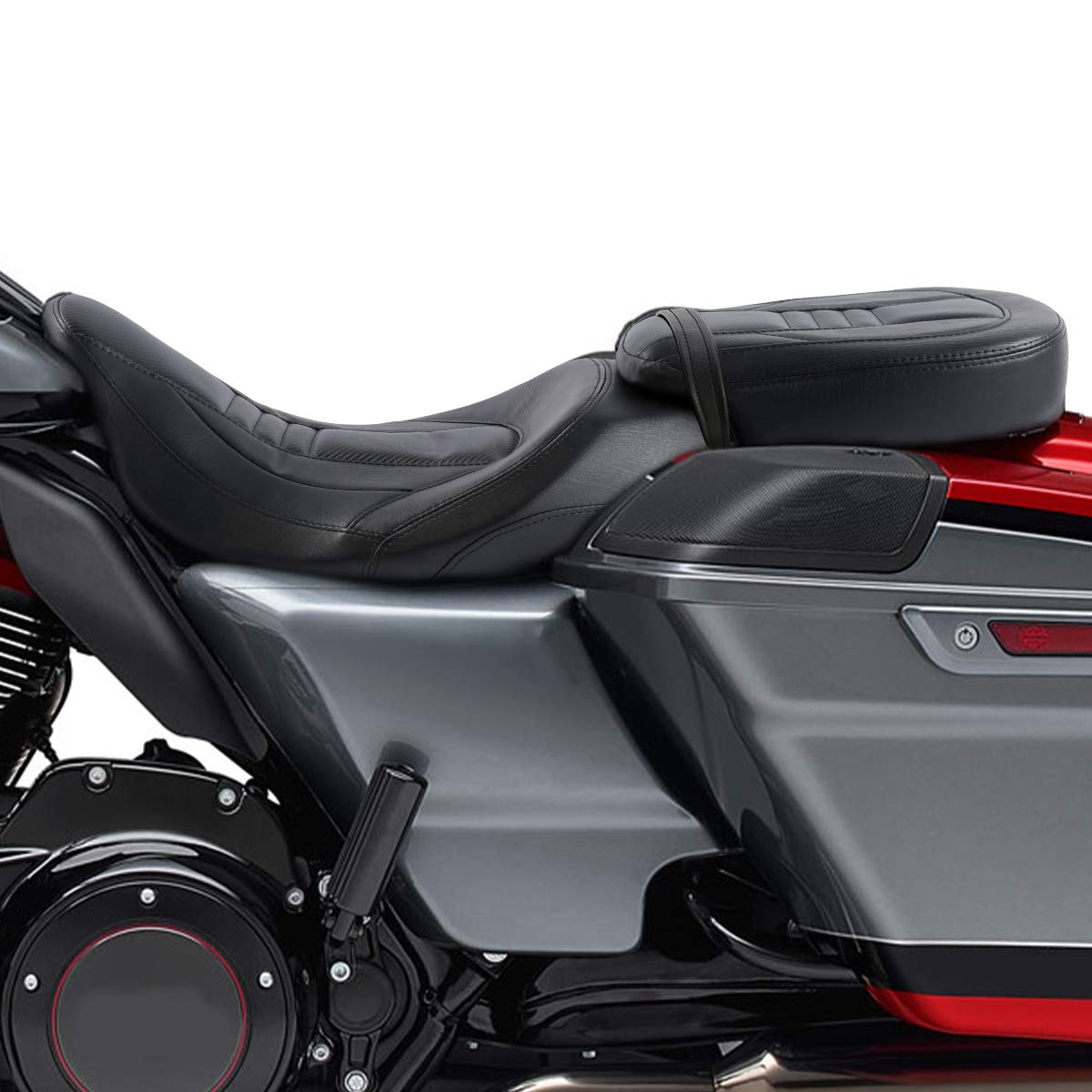 Black Diamond Low Profile Pillion Passenger Seat for Harley Davidson Touring, Tri Glide, Road King & Street Glide (2009-2023) - Comfortable & Stylish Rear Seat for Long Rides & Cruising