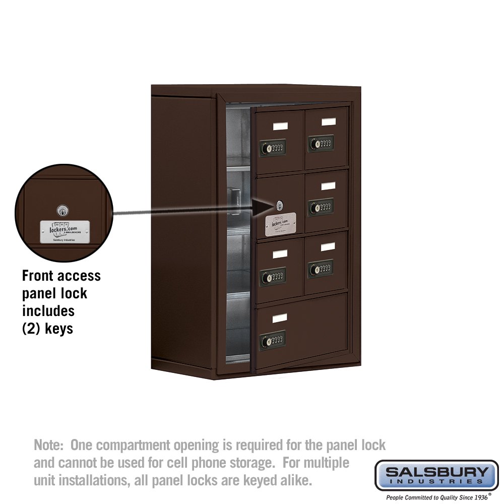 Salsbury Industries 19148-07ZSC 4-Unit Surface Mounted Cell Phone Access Panel with Resettable Combo Locks & 8-Inch Diameter Compartments in Bronze - Secure Storage for Offices, Schools, and Gyms