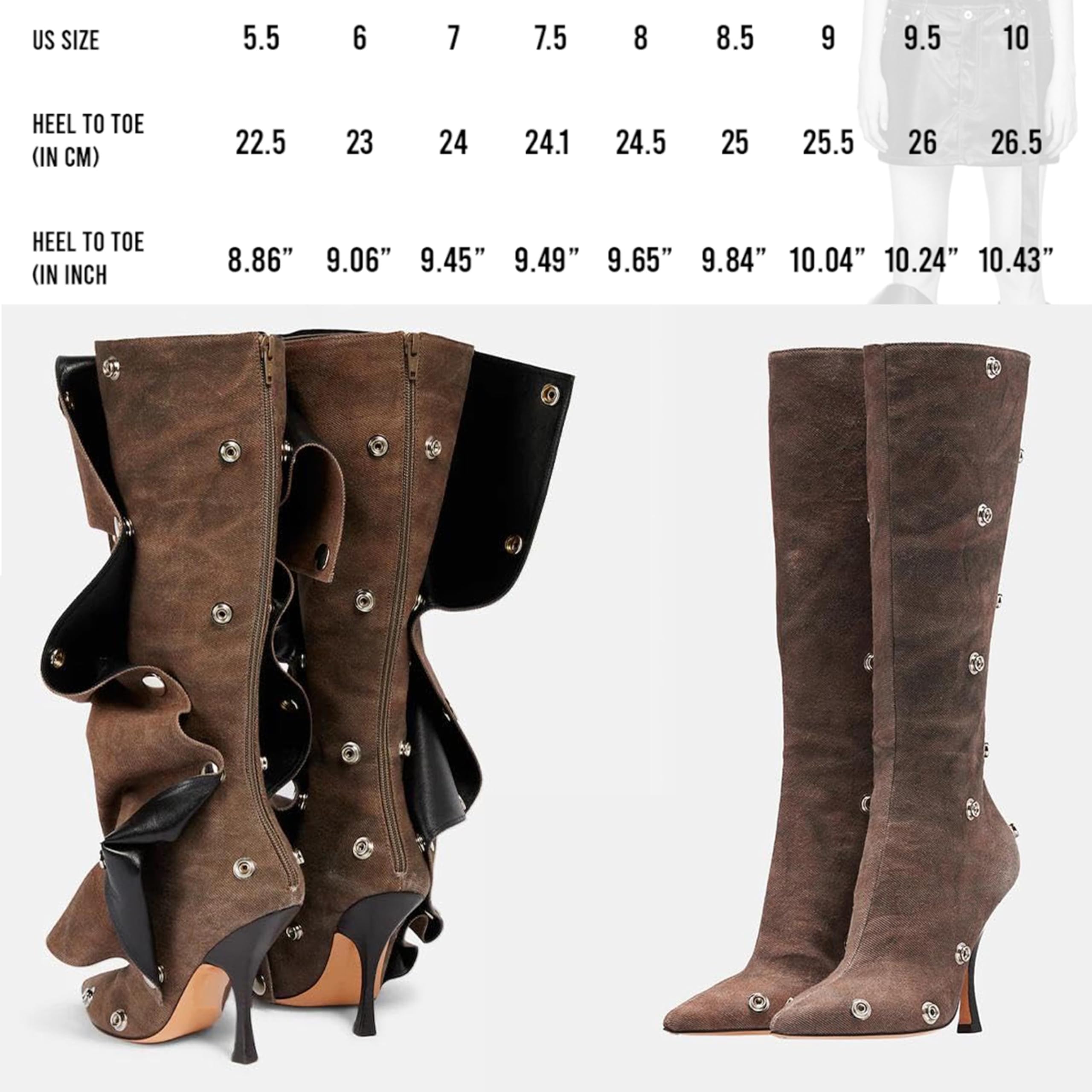 AMINUGAL Women's Knee High Boots - Pointed Toe Stiletto Heels, Wide Calf & Ruched Design with Detachable Buttons | Black Fashion Boots for Office, Party & Night Out