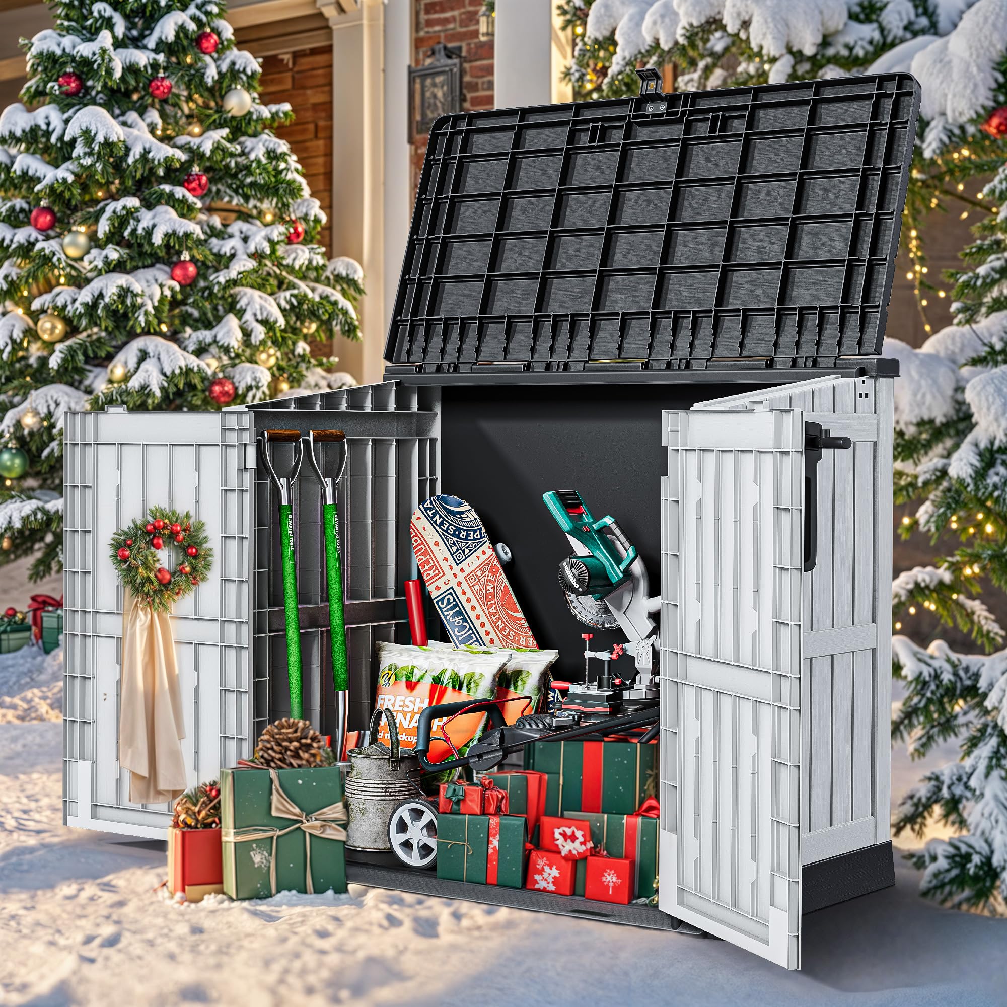 YITAHOME 36 cu ft Resin Outdoor Storage Shed - Weatherproof Horizontal Tool Shed with Lockable Doors & Ventilation - Perfect for Garden Tools, Trash Cans & Backyard Organization (Light Gray) | Ideal for Patio, Garage & Lawn Equipment Storage