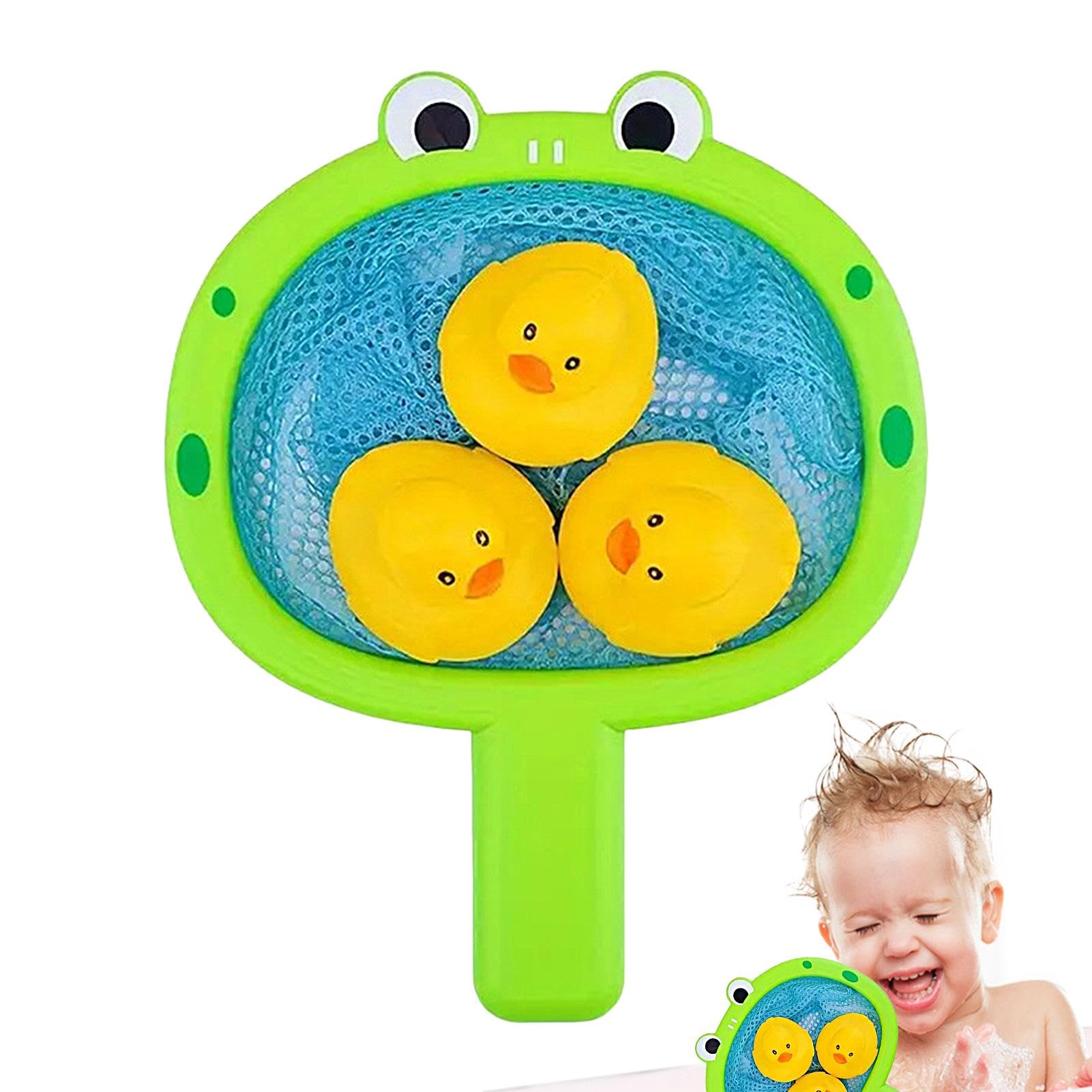 Cartoon Crab Duck Fishing Bath Toy with Net - Interactive Bathtub Fishing Game for Kids - Fun Water Play & Floating Bath Time Toy - Perfect for Toddlers & Preschoolers