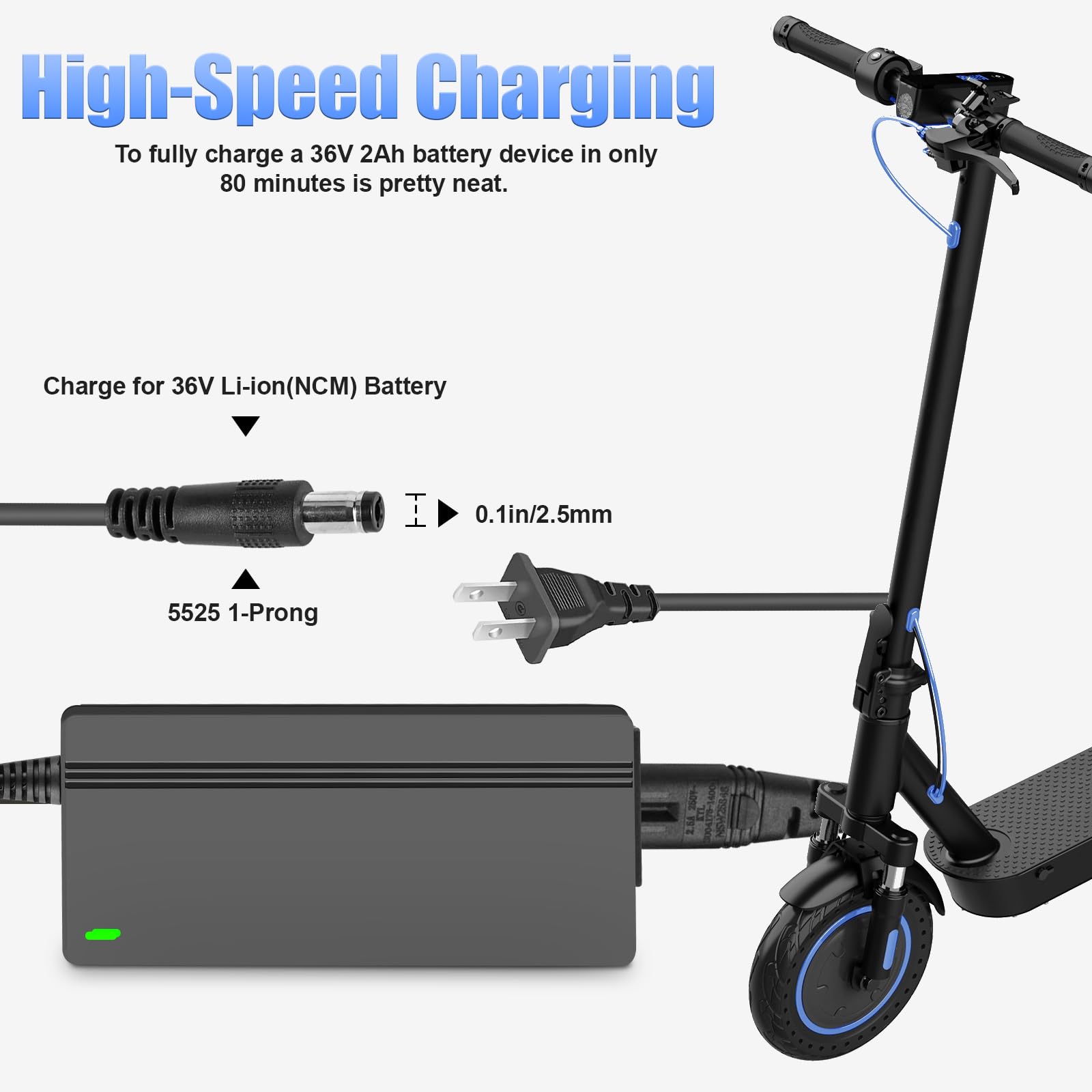 UL Listed 42V 1.5A-2A Electric Scooter Charger for 36V 10S Li-ion Battery - Fast Charging Compatible with Gotrax, Jetson, Hiboy Scooters & E-Bikes - Perfect for Commuting, Campus Travel & Urban Mobility
