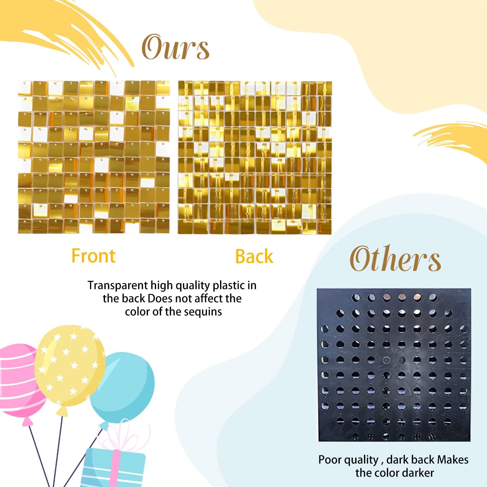 6x6ft Gold Sequin Wall Backdrop - Elegant Square Shimmer Party Decor for Bridal Showers, Birthdays & Bachelorette Parties | Perfect for Wedding Decorations, Photo Booths & Event Backgrounds