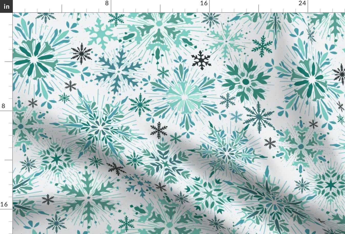 Blue Green Snowflake Ice Crystals Printed Minky Fabric Fat Quarter - Soft Plush Fabric for Sewing Baby Blankets, Quilt Backing & DIY Plush Toys - Perfect for Winter Crafts & Nursery Decor