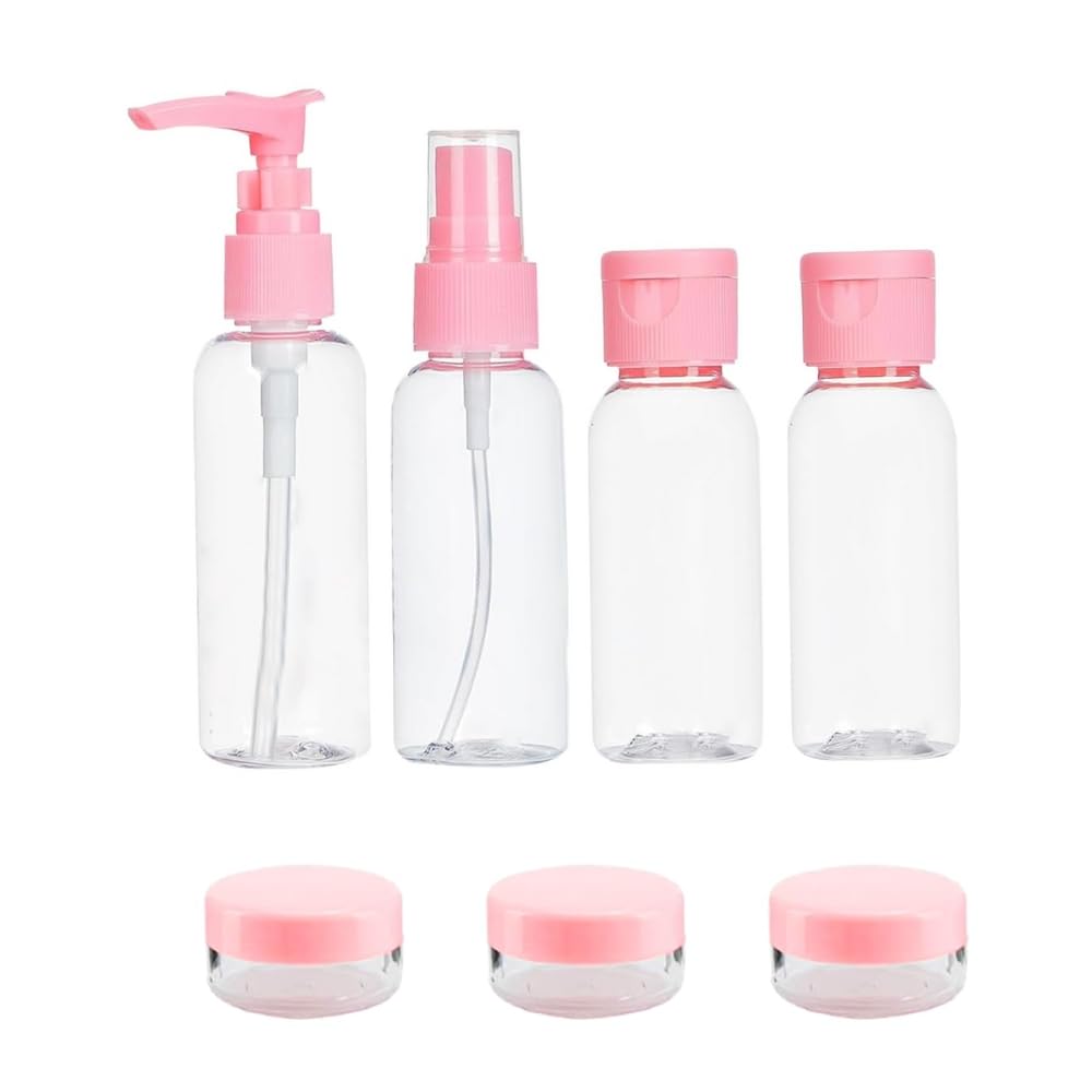 CAVERNSHOP 7-Piece Leak Proof Travel Bottles Kit - Refillable Toiletry Containers Set with Pouch for Shampoo, Lotion, Cream, Soap, Body Wash & Cosmetics - Portable Mini Travel Essentials for Men & Women - Perfect for Airplane Carry-On, Gym Bag, Camping & Vacation Trips