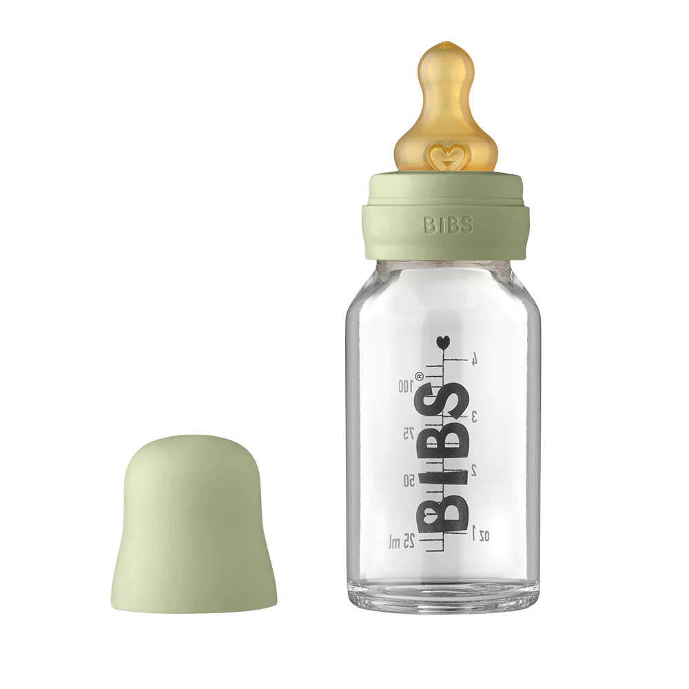 BIBS Baby Glass Bottle Set - 4oz (110ml) BPA-Free with Silicone Sleeve & Nipple - Perfect for Newborns & Infants Feeding at Home or Travel