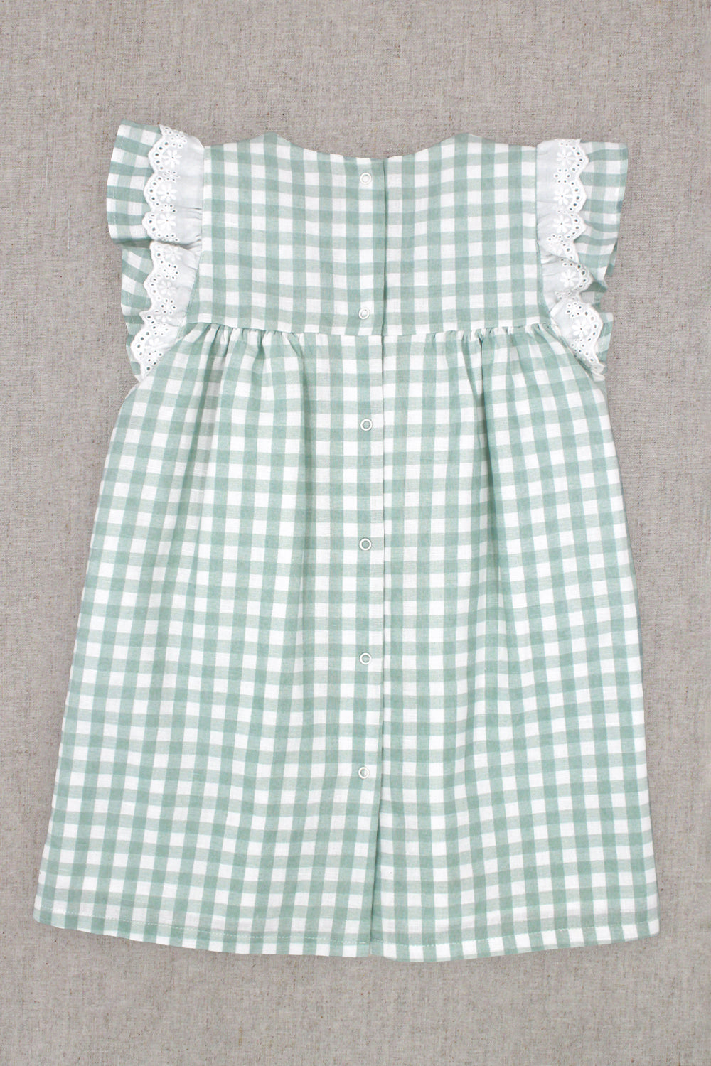 Tamsin Sage Green Gingham Broderie Anglaise Dress - Floral Embroidery Summer Dress for Women, Perfect for Garden Parties & Beach Vacations
