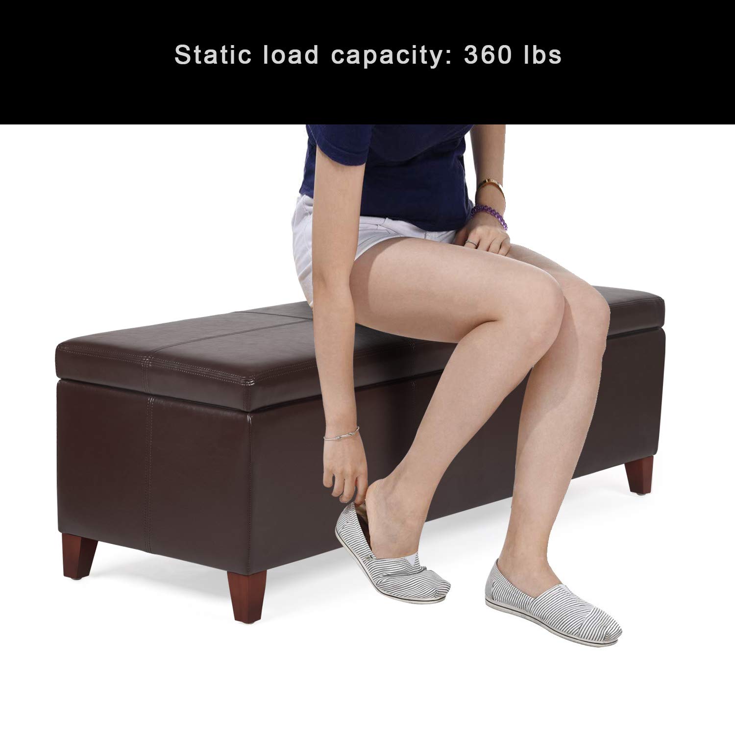 Homebeez Large Leather Storage Ottoman Bench - Multi-Functional Footrest, Shoe Bench for Entryway, Living Room, Bedroom - Brown (OF0238-1) | Perfect for Small Space Organization & Extra Seating