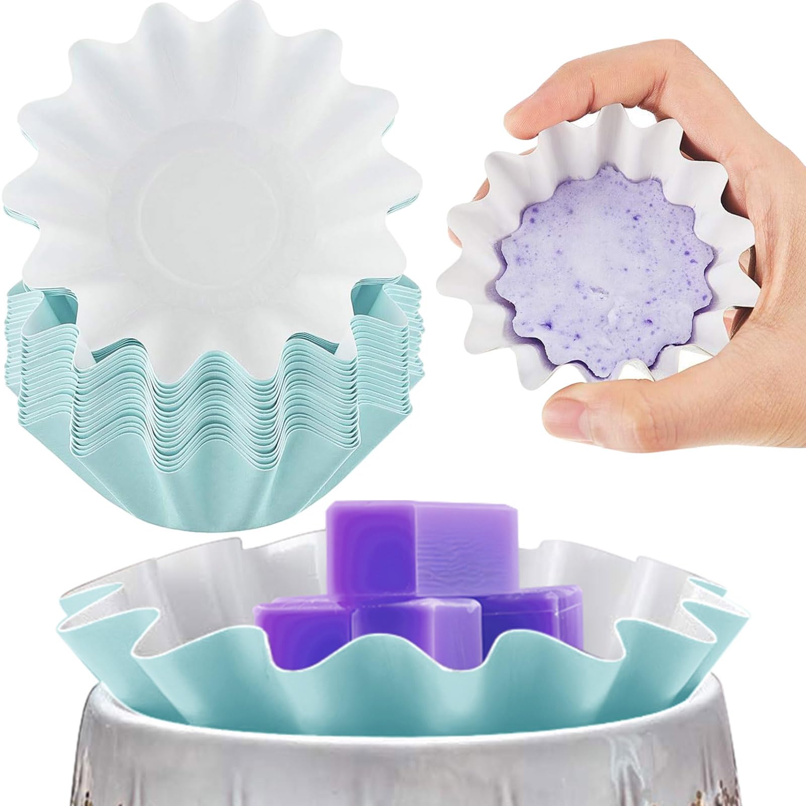 Boao Reusable Wax Melt Liners - 50 Pack Leakproof Wax Warmer Cups for Electric Scented Candle Warmers & Burners (Blue) - Perfect for Home Fragrance, Aromatherapy, and Spa Relaxation