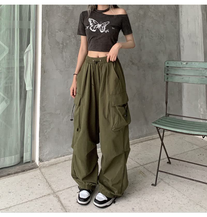 Women's Cargo Pants Baggy Y2K Style - High Waist Loose Straight Leg Pants with Multiple Pockets - Vintage Grunge Aesthetic Clothing for Streetwear, Casual Outfits & Festival Fashion