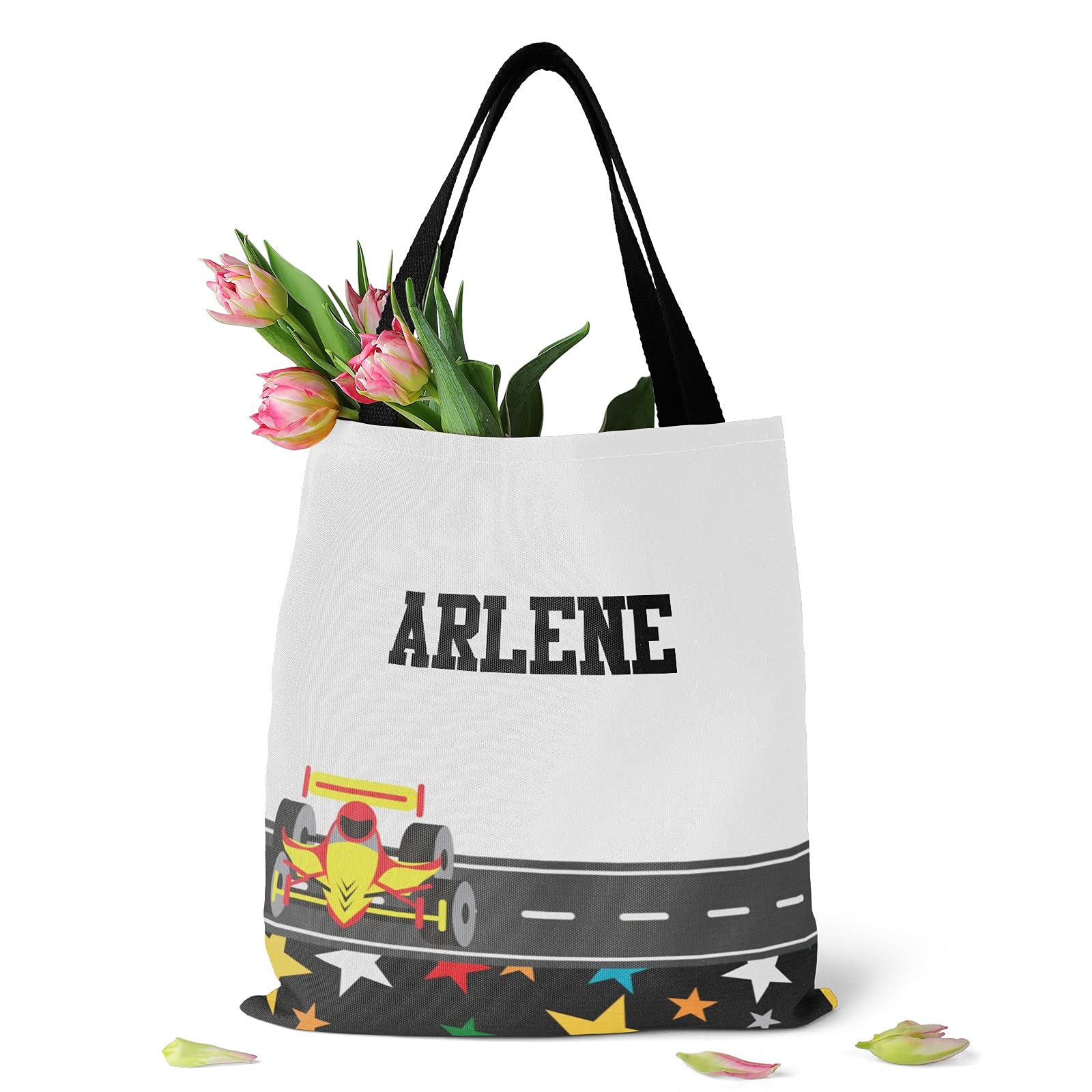 Custom Blue Racing Car Canvas Tote Bags for Women & Kids - Reusable Shopping Bags, Travel Totes & School Handbags - Perfect Gift for Sports Fans & Racing Enthusiasts - Great for Grocery Shopping, Beach Trips & Daily Commute