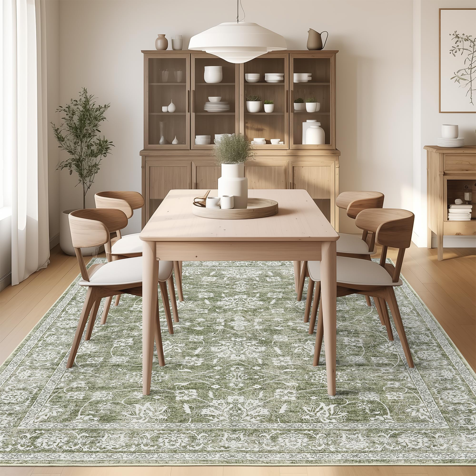 Valenrug 8x10 Area Rug - Machine Washable Non-Slip Living Room Rug, Stain Resistant Bedroom Carpet | Soft & Durable Indoor Floor Mat for Home Decor (8'x10', Green) | Perfect for Living Spaces, Bedrooms & High-Traffic Areas