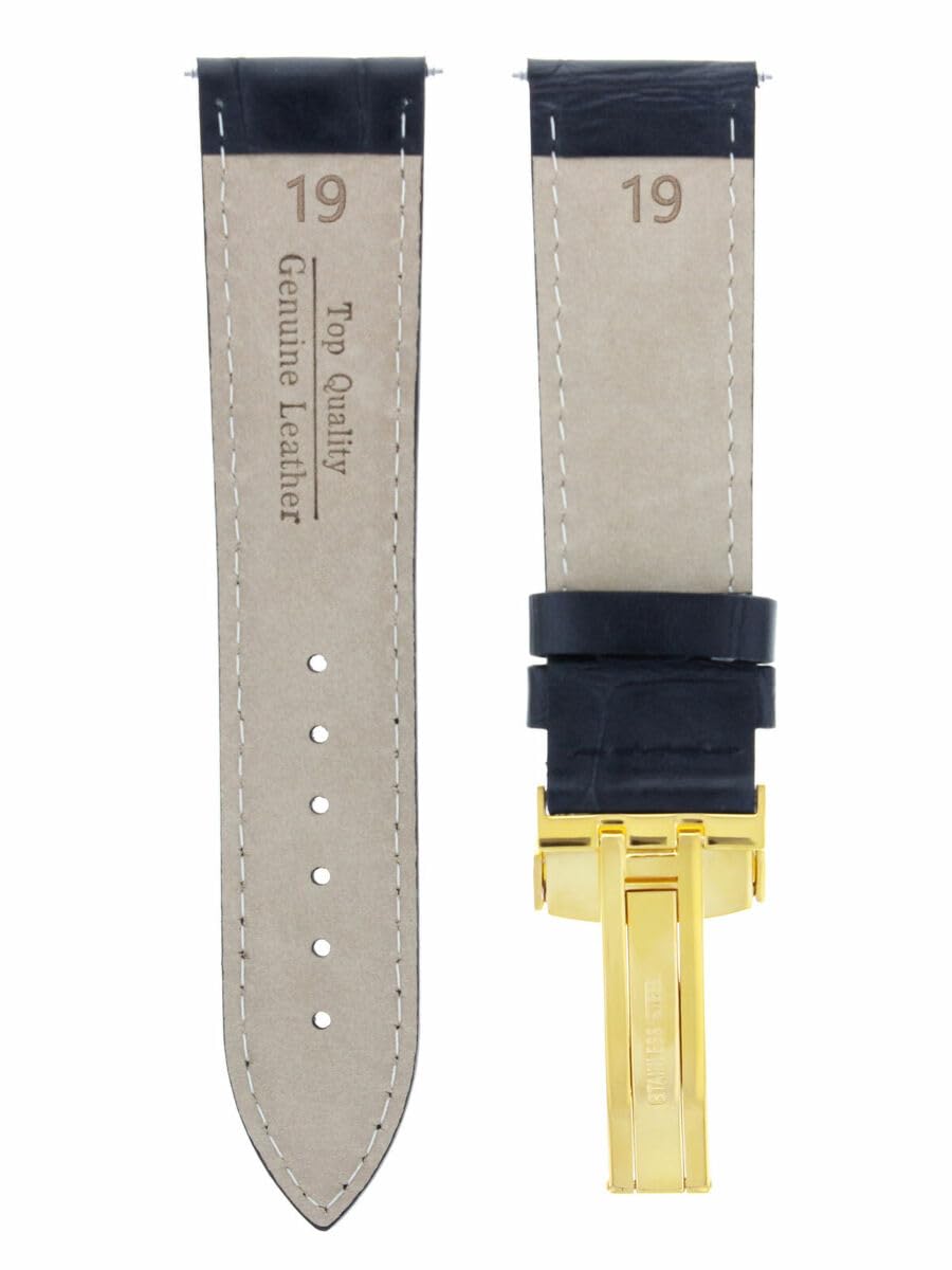 19mm Genuine Leather Watch Band Strap with Deployment Clasp - Compatible with Breitling Watches (Gold & Black) | Premium Replacement for Luxury Timepieces - Perfect for Business, Casual & Formal Occasions