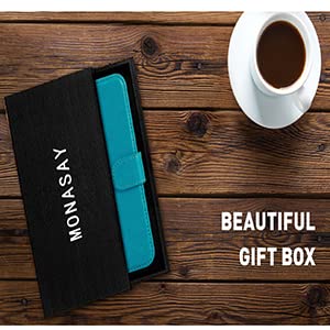 MONASAY Leather Wallet Case for Samsung Galaxy A13 5G - RFID Blocking Flip Cover with Card Slots & Included Tempered Glass Screen Protector | Perfect for Everyday Use, Travel & Business (Light Blue)