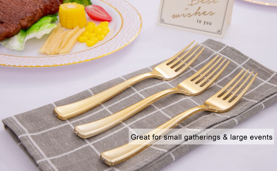 **100-Pack Gold Glitter Plastic Plates & 200-Pack Gold Plastic Forks – 7.4