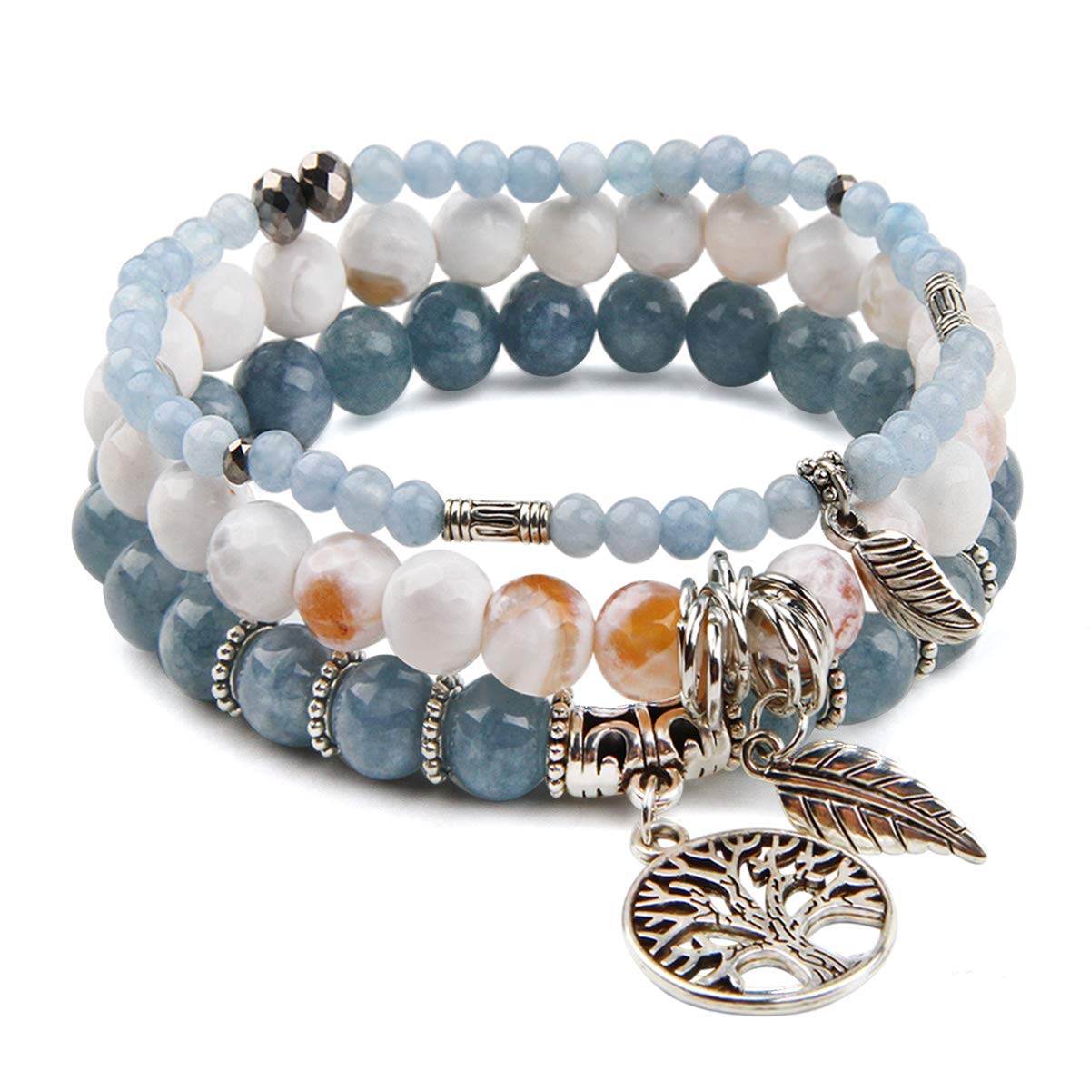 Healing Stone Crystal Beaded Bracelets for Women - Tree of Life Yoga Stretch Bracelet Set, Spiritual Jewelry Birthday Gifts for Her | Meditation, Yoga & Positive Energy Accessories