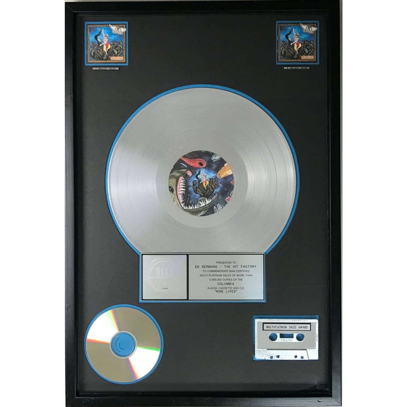 Aerosmith Nine Lives 2x Multi-Platinum Album Award - Certified RIAA Record - Perfect for Music Collectors & Rock Memorabilia Displays