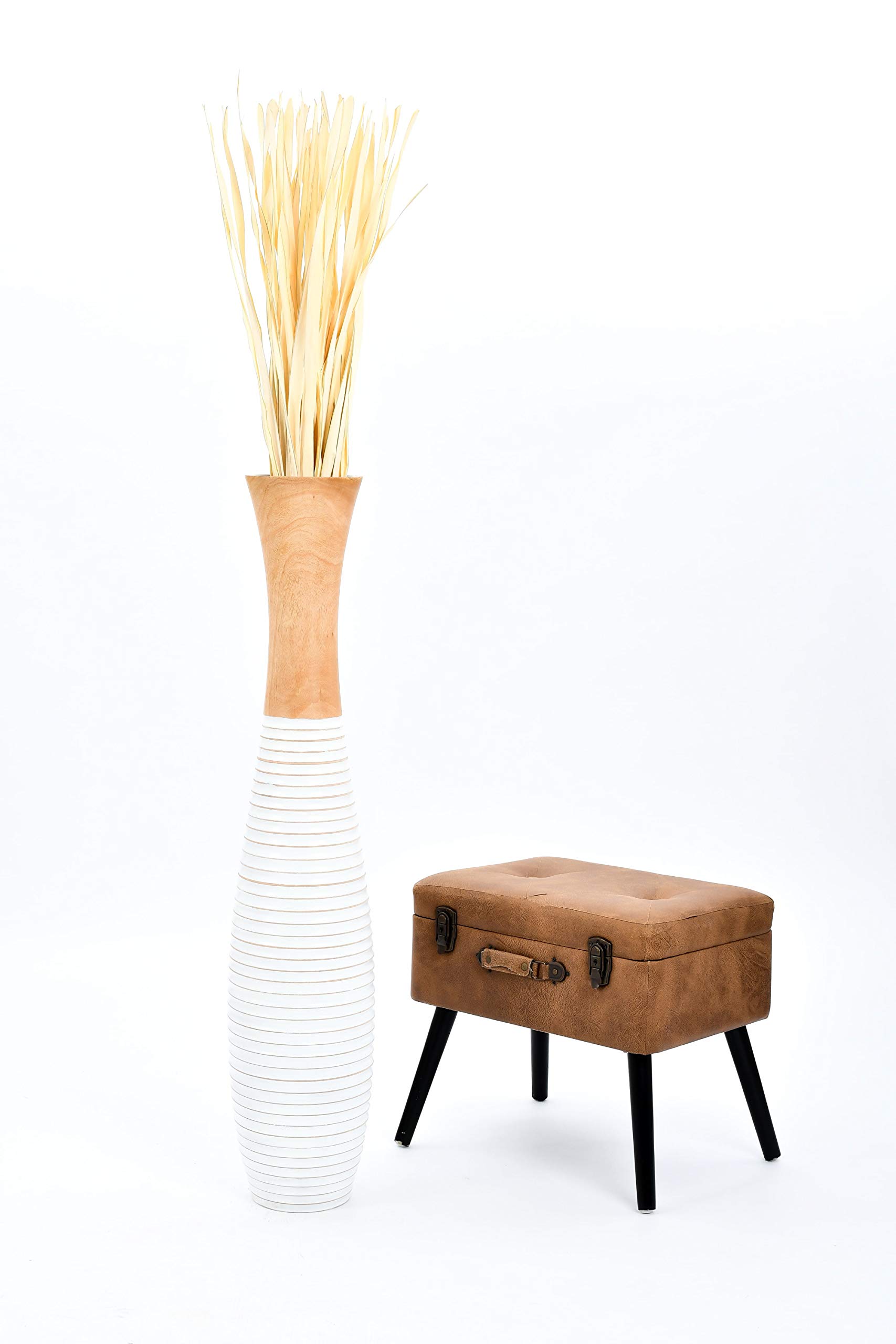 Leewadee 43 Inch Large White Wooden Floor Vase - Farmhouse Home Decor for Flowers, Fake Plants & Pampas Grass | Perfect for Living Room, Entryway & Wedding Decor