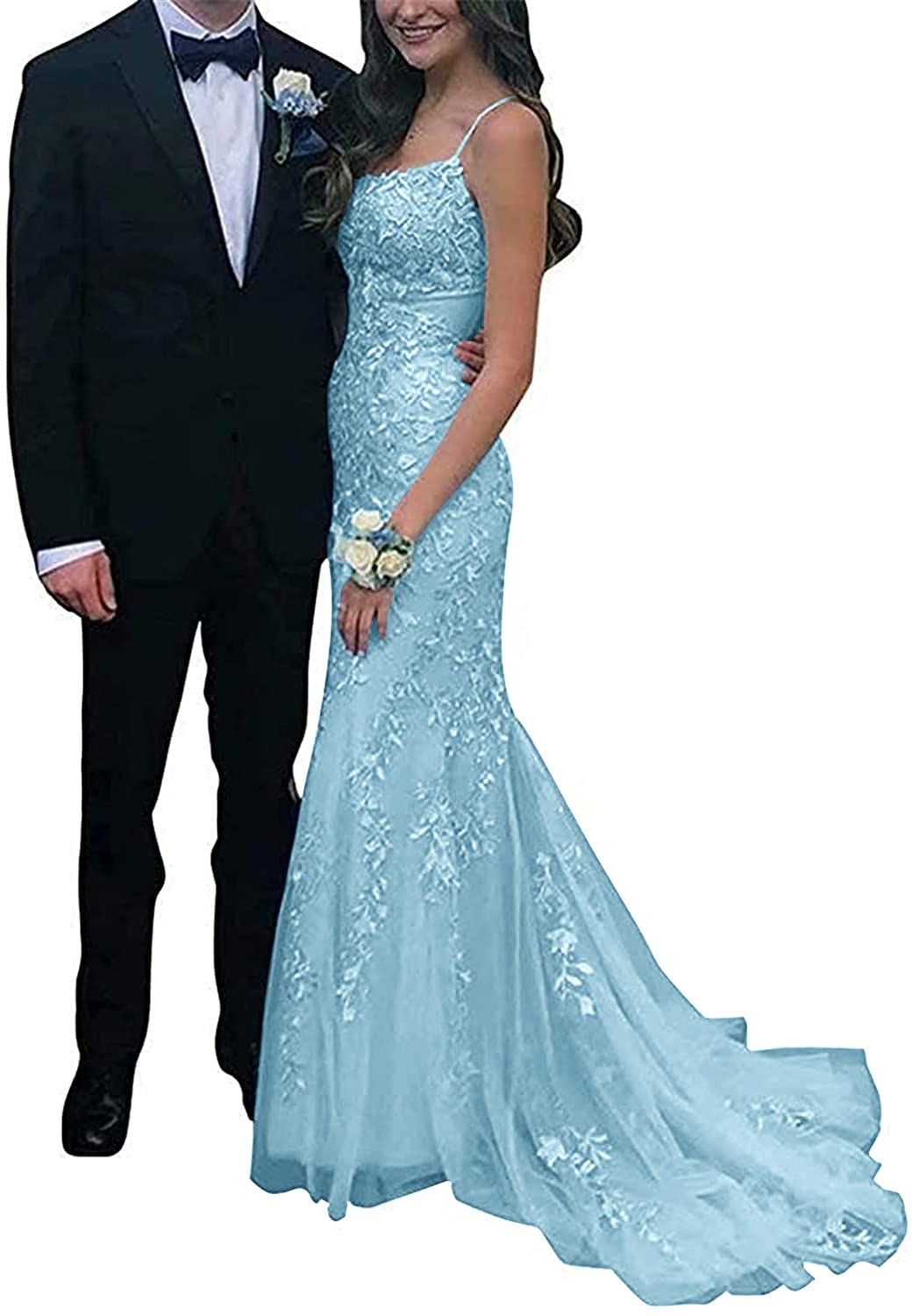 Elegant Lace Appliques Tulle Bridesmaid Dresses with Spaghetti Straps - Women's Mermaid Prom Gowns for Weddings, Formal Events & Special Occasions