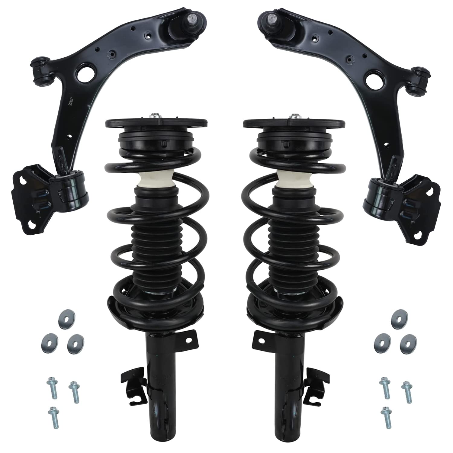 Detroit Axle 4-Piece Front End Control Arms Kit for 2010-2013 Mazda 3 - Includes 2 Lower Control Arms with Ball Joint & 2 Struts with Coil Spring - Replacement Suspension Parts for Smoother Ride & Better Handling - Perfect for City Driving, Highway Commuting & Performance Upgrades