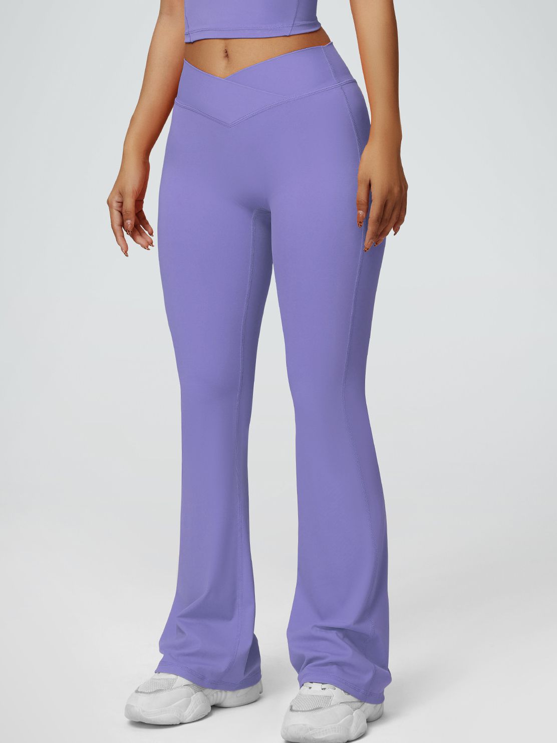 ZASUWA Women's V-Shaped Waist Solid Color Flare Leggings - High Waist Yoga Pants for Workout, Running & Casual Wear
