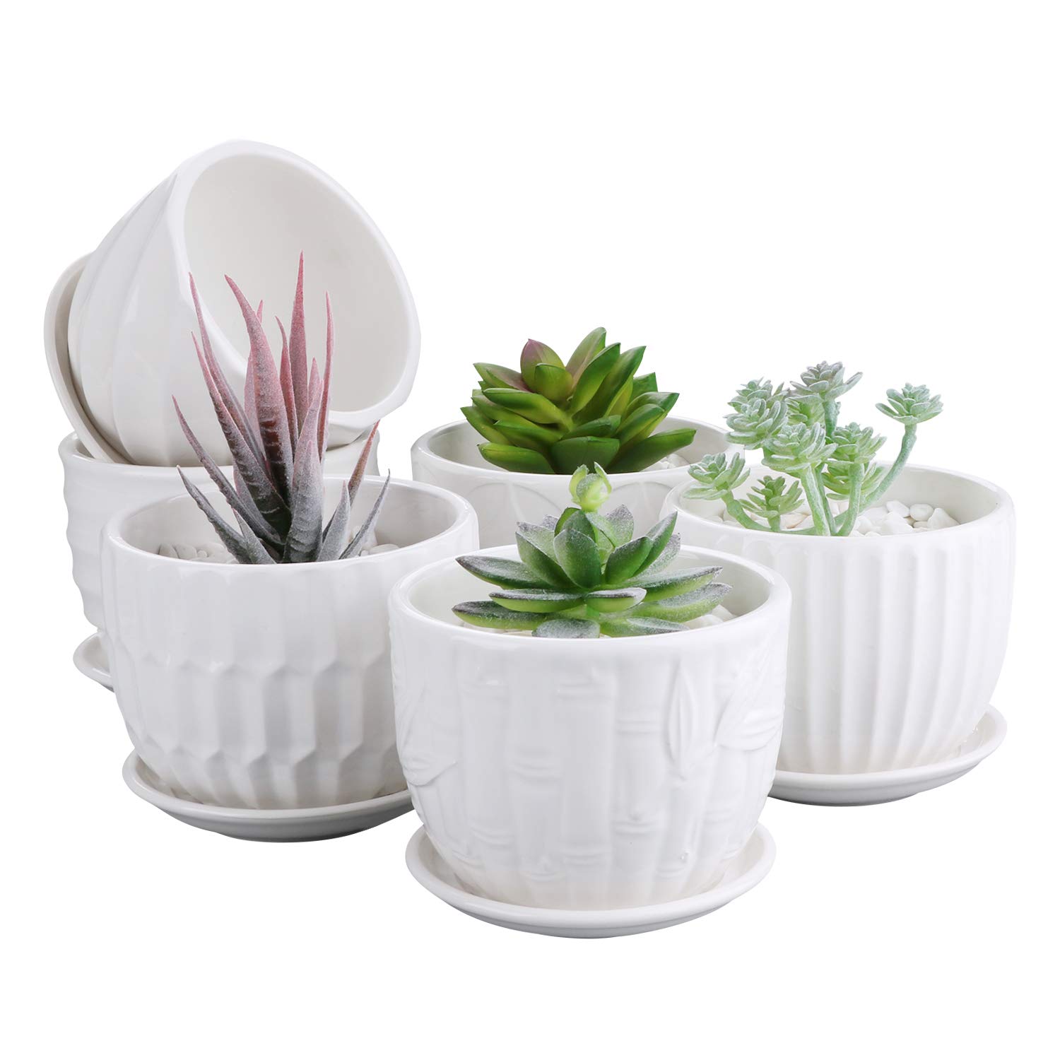 Brajttt 4 Inch White Ceramic Flower Pots with Saucers - 6 Pack Mini Cylinder Planters for Succulents, Snake Plants & Small Herbs - Perfect for Home Decor, Office Desk & Indoor Gardening