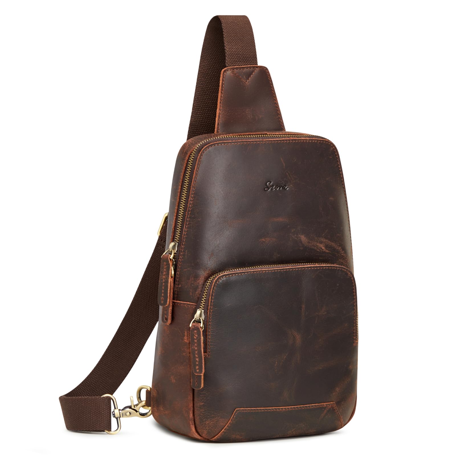 S-ZONE RFID Blocking Genuine Leather Crossbody Sling Bag for Men & Women - Anti-Theft Shoulder Bag Backpack for Hiking, Travel & Daily Use | Perfect for Commuting, Shopping & Outdoor Adventures